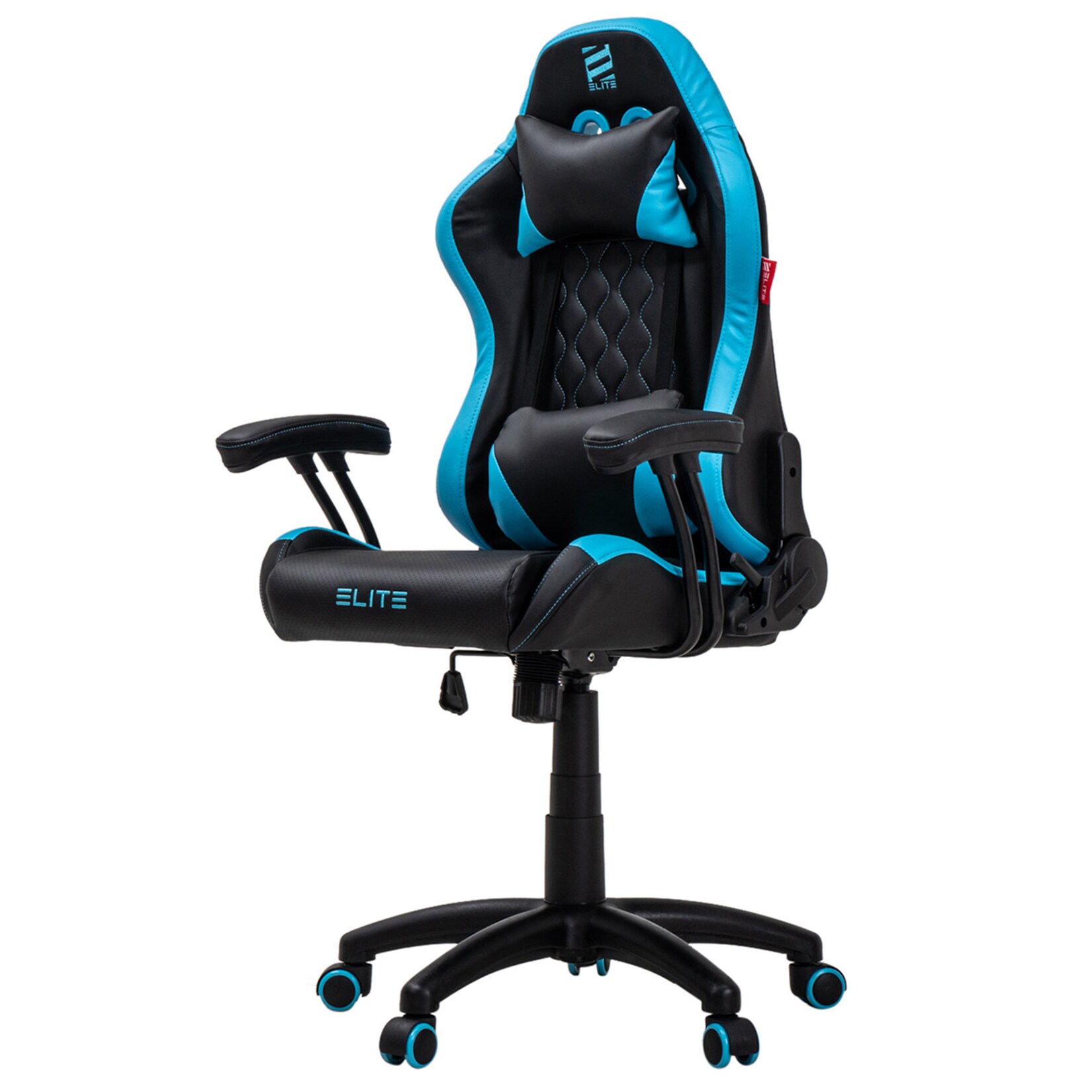 ELITE Gaming-Stuhl für Kinder PULSE, ergonomisch, bis 120kg, verstellbare Höhe, Wippmechanik, Kissen (Schwarz/Blau)