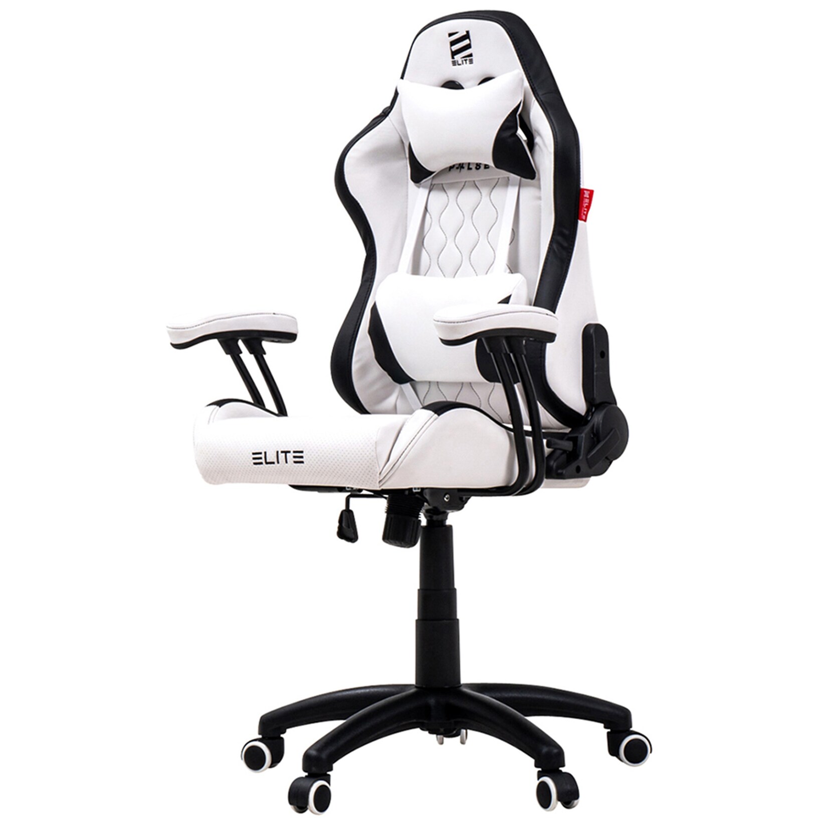 ELITE Gaming-Stuhl für Kinder PULSE, ergonomisch, bis 120kg, verstellbare Höhe, Wippmechanik, Kissen (Weiß/Schwarz) | 04056551138590