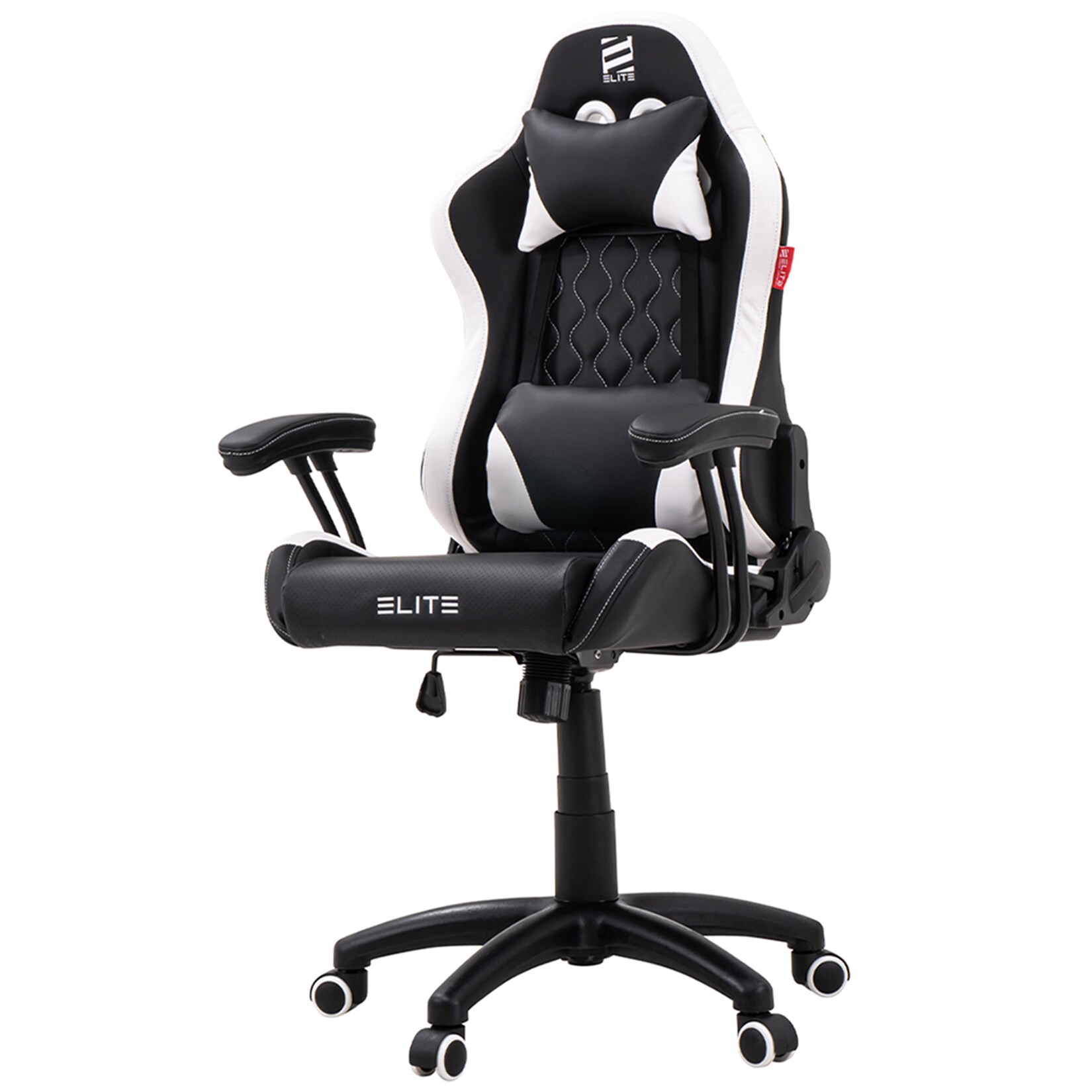 ELITE Gaming-Stuhl für Kinder PULSE, ergonomisch, bis 120kg, verstellbare Höhe, Wippmechanik, Kissen (Schwarz/Weiß)