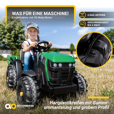 12V Kinder Traktor mit Anhänger & Grabschaufel & MP3-Player für