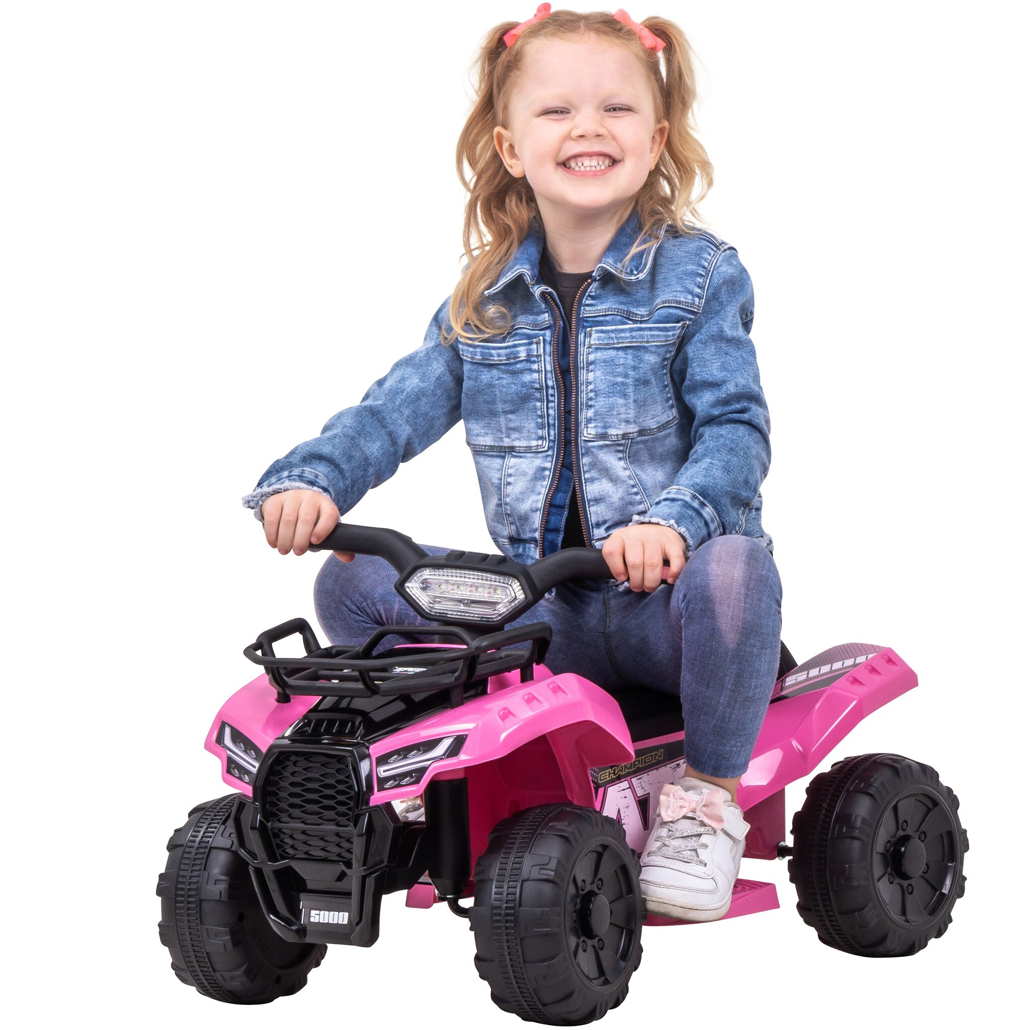 Kinder-Elektroauto Jumpy, Kinderquad, 18 Watt, Bremsautomatik, LED-Lichter, Daumengas, Soundmodul (Pink) - Bild 1