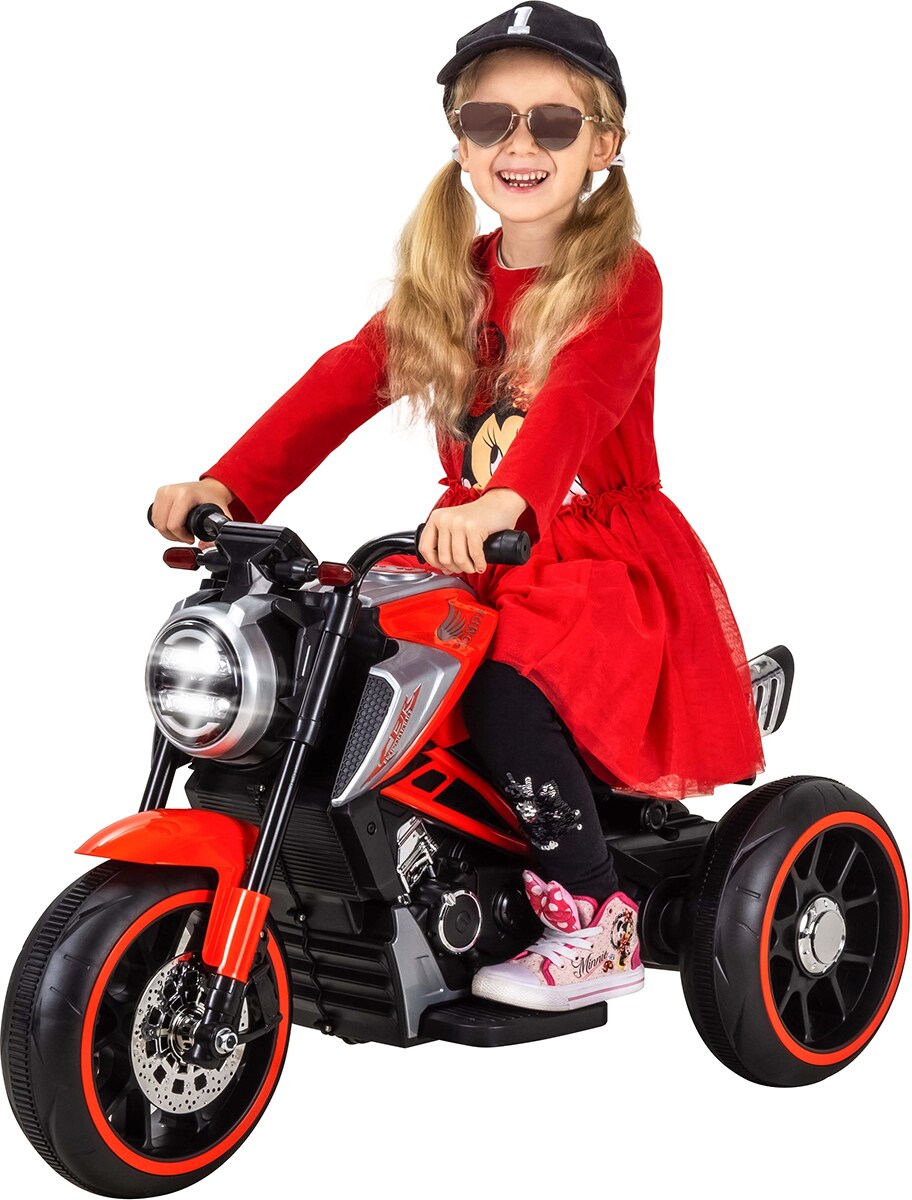 Kindermotorrad Cruiserbike, Motorsound, Bremsautomatik, 36 Watt, 2x 6 Volt, Hartplastikreifen, LED (Rot) - Bild 1