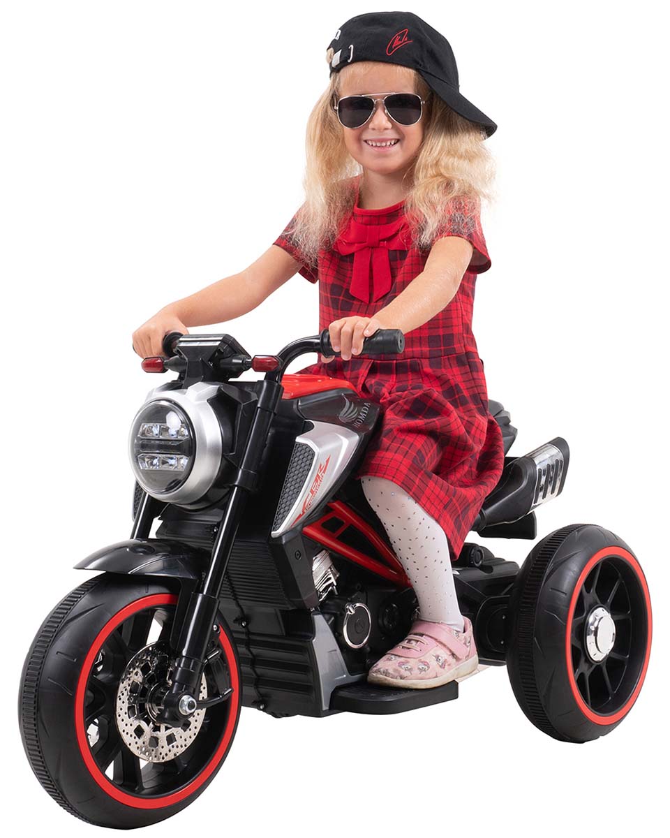 Kindermotorrad Cruiserbike, Motorsound, Bremsautomatik, 36 Watt, 2x 6 Volt, Hartplastikreifen, LED (Schwarz) - Bild 1