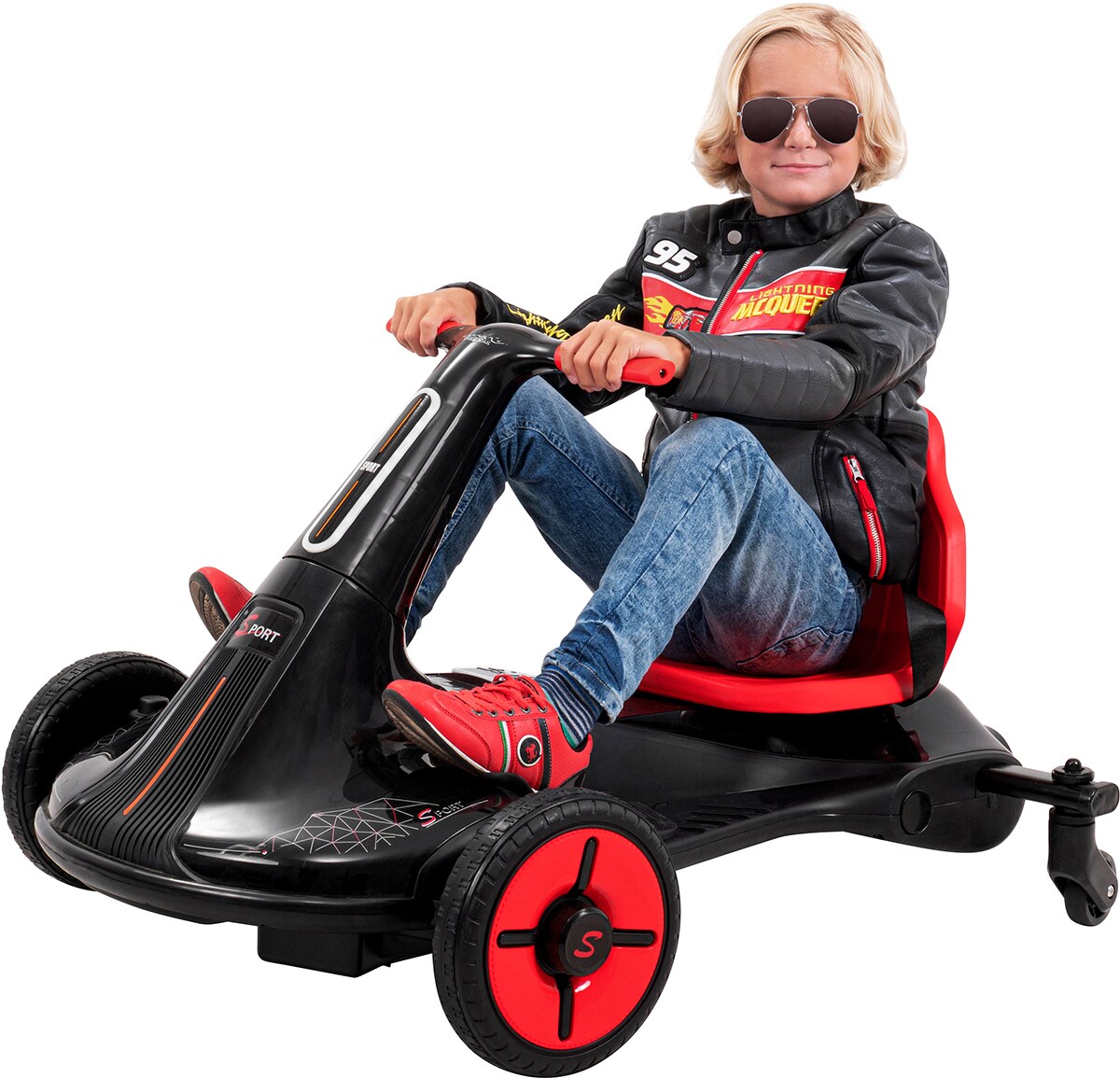 Kinder-Drift-Scooter Axxis, spezielle Drift-Rollen, bis zu 20 km/h, 110 Watt, LED-Beleuchtung (Schwarz) - Bild 1
