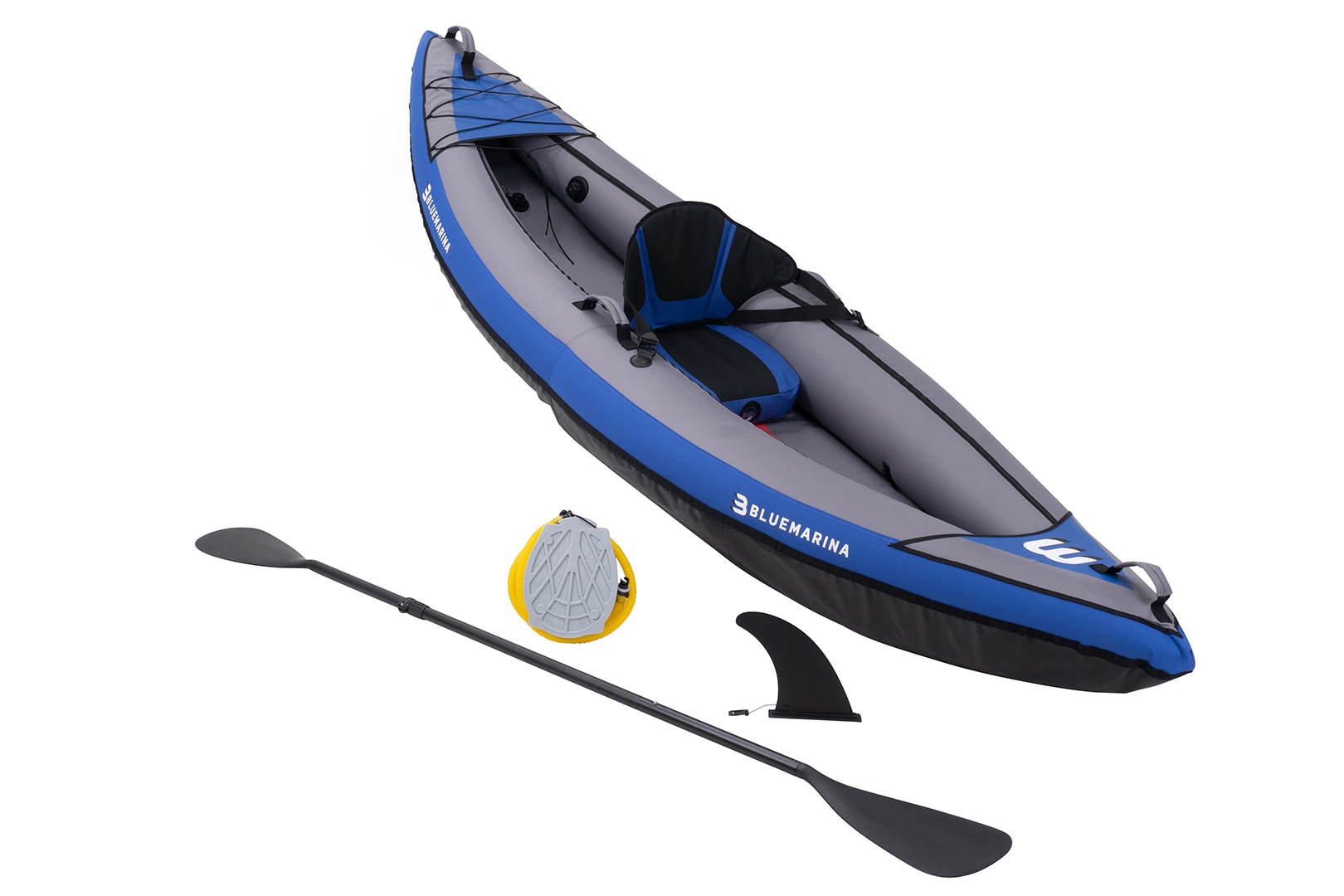 Bluemarina Kajak aufblasbar Samoa, 1-Sitzer-Kanu, Tragegriffe, Gep&auml;ckband, Transporttasche, Fu&szlig;pumpe - Bild 1