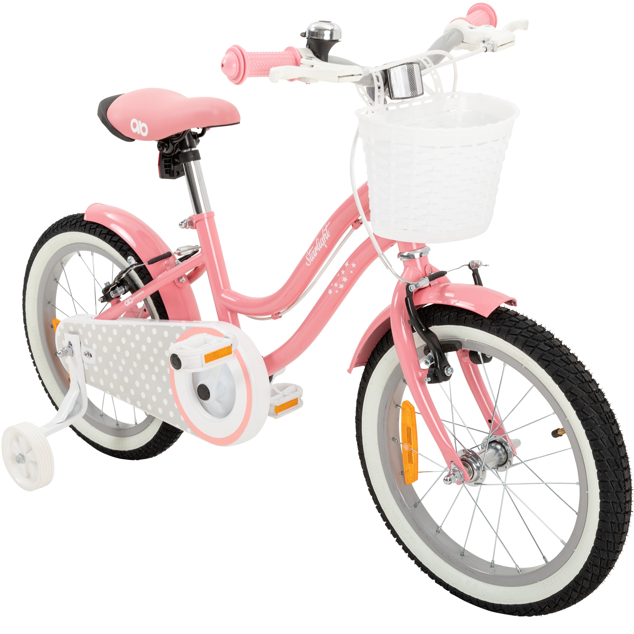 Actionbikes Kinderfahrrad Starlight 16 Zoll, Rosa, St&uuml;tzr&auml;der, Fahrradkorb, Klingel, Kettenschutz (Classic) - Bild 1