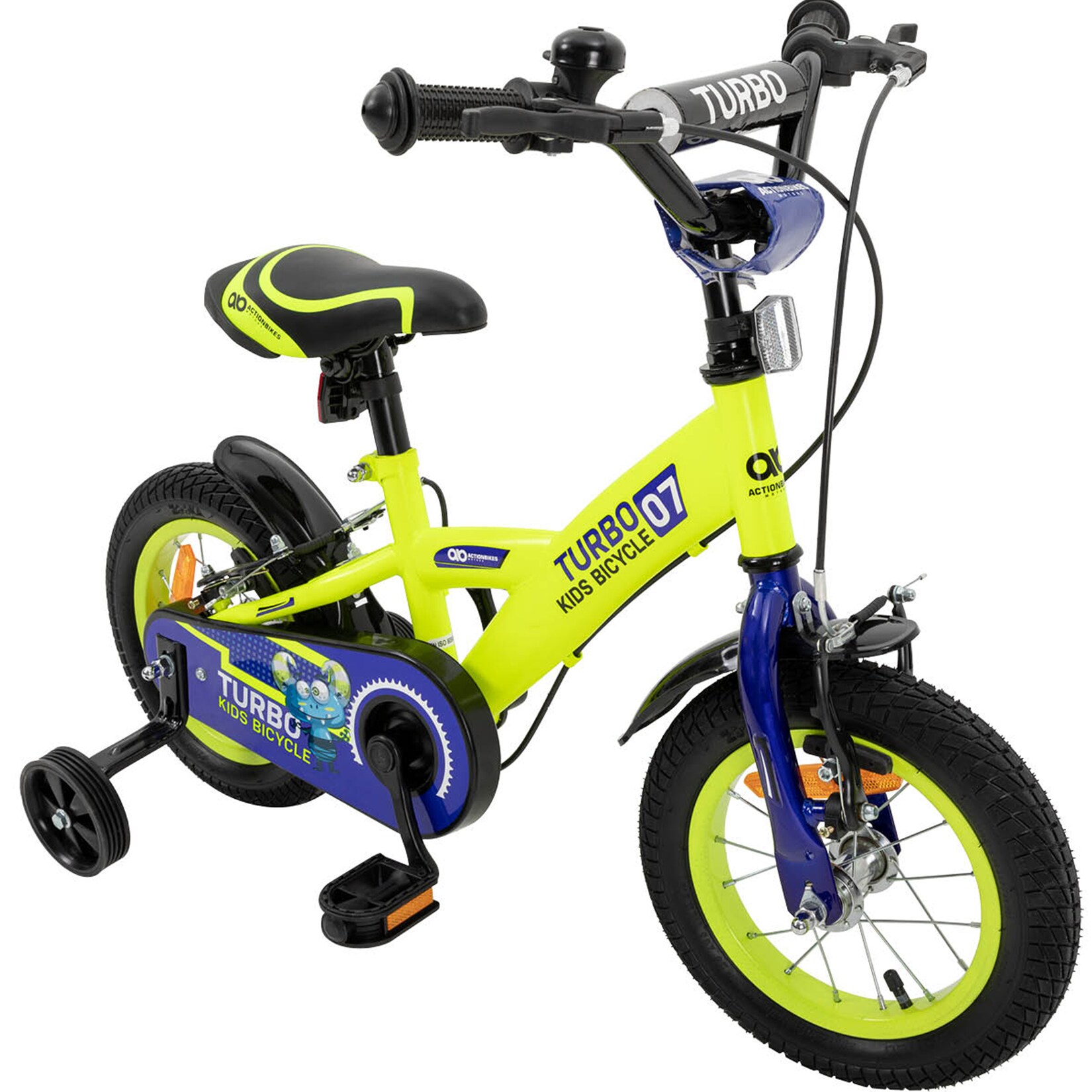 Actionbikes Kinderfahrrad Turbo 12 Zoll, Stützräder, V-Brake-Bremsen, Lenker-/Kettenschutz, Klingel | 04056551180032
