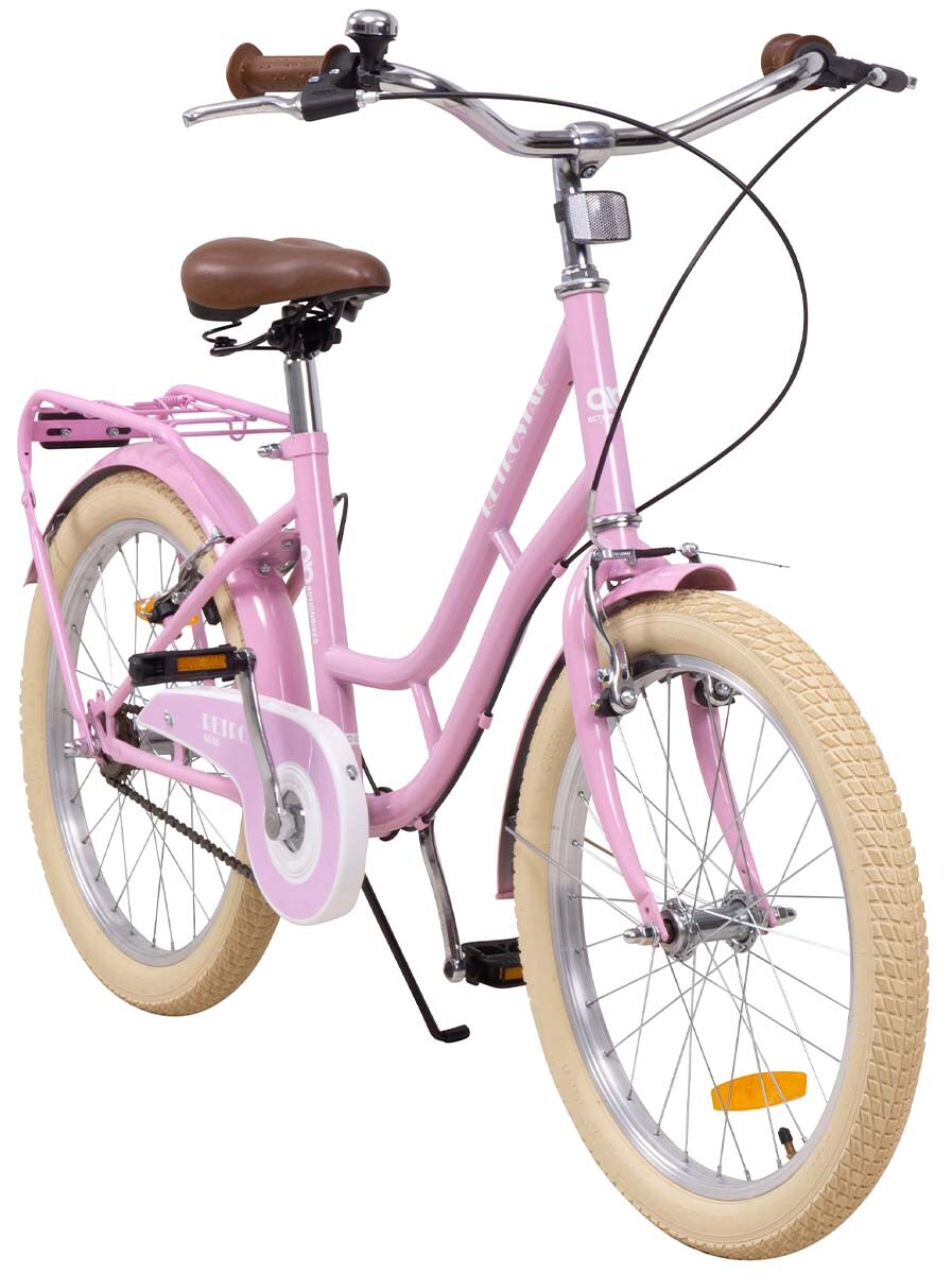 Actionbikes Kinderfahrrad Retrostar 20 Zoll, Rosa, Fahrradständer, Gepäckträger, Sattel gefedert | 04056551180070