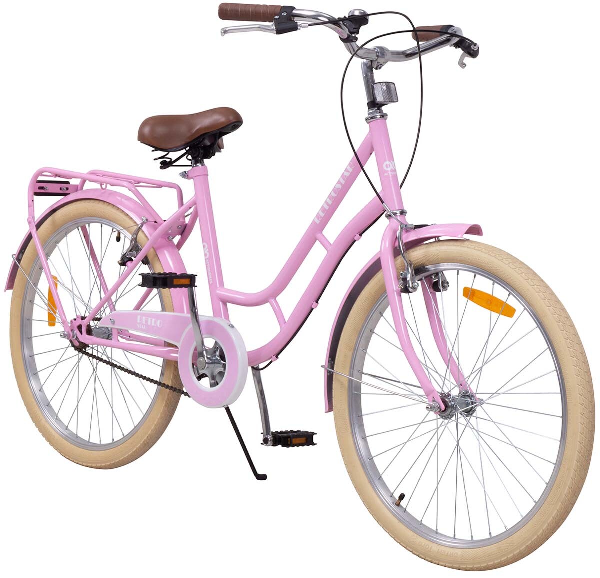 Actionbikes Kinderfahrrad Retrostar 24 Zoll, Rosa, Fahrradständer, Gepäckträger, Sattel gefedert (Rosa)