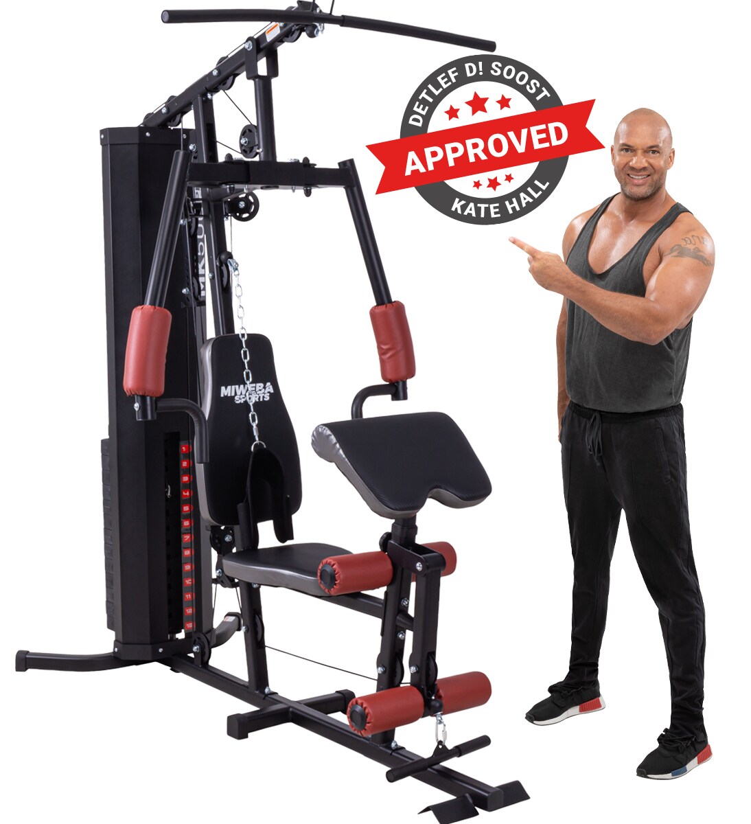 Miweba Sports 50in1-Kraftstation MK500 Pro, Fitnessstation mit ca. 60 kg Seilzug, Butterfly, Zugturm