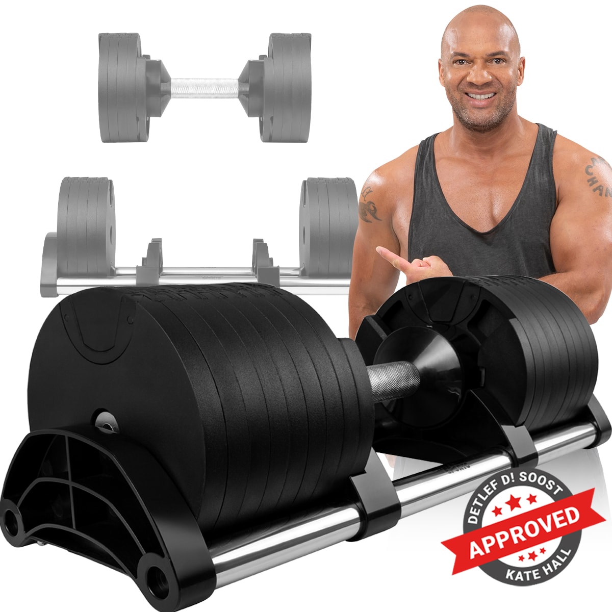 Miweba Sports verstellbare Kurzhantel VH200, Stahl, 2-28 kg, Hantelstange mit Profil, Halte-Gestell (28 kg) - Bild 1