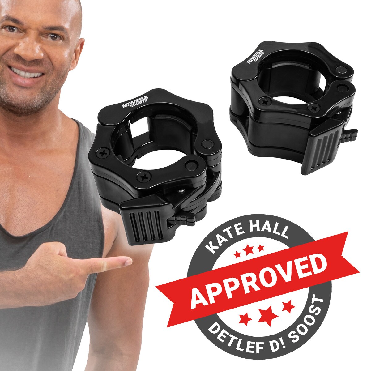 Miweba Sports Hantel-Schnellverschluss, f&uuml;r Olympiastangen mit &oslash; 50/51mm, 2er-Set, Gummibeschichtung (Schwarz) - Bild 1