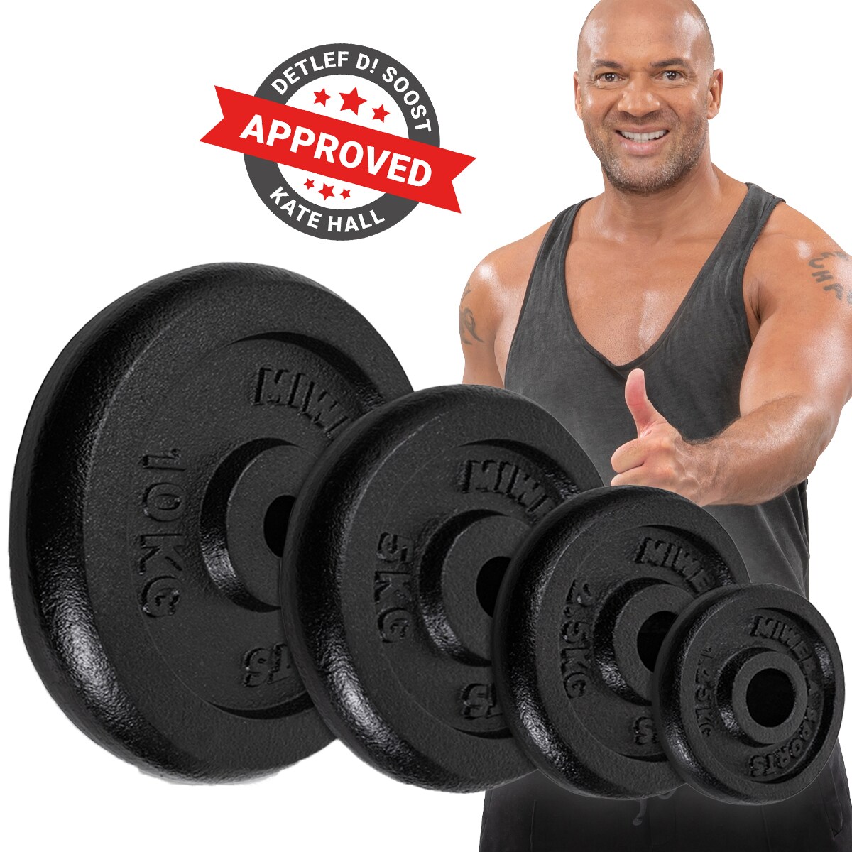 Miweba Sports Hantelscheiben HSG100, 2x 10 kg Hantel-Gewichte, passend für Ø 30mm, Set, Gusseisen