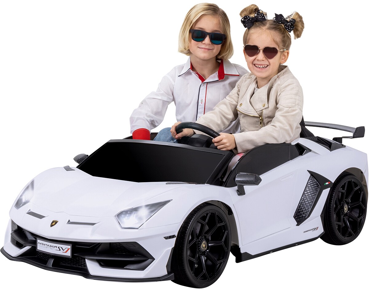 Kinder-Elektroauto Lamborghini Aventador, Zweisitzer, lizenziert, 3-15km/h, Fl&uuml;gelt&uuml;ren, Drift-Modus (Wei&szlig;) - Bild 1
