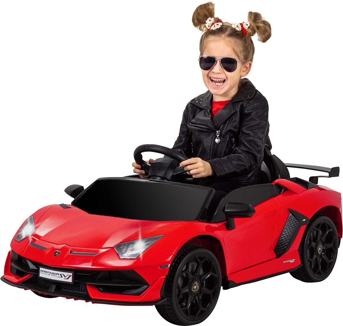 Kinder-Elektroauto Lamborghini Aventador, Einsitzer, lizenziert, Fl&uuml;gelt&uuml;ren, 70 Watt, Fernbedienung (Rot) - Bild 1