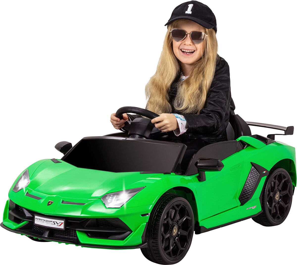 Kinder-Elektroauto Lamborghini Aventador, Einsitzer, lizenziert, Fl&uuml;gelt&uuml;ren, 70 Watt, Fernbedienung (Gr&uuml;n) - Bild 1
