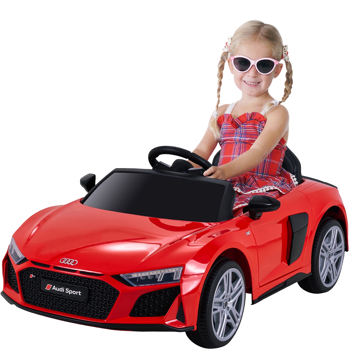 Kinder-Elektroauto Audi R8 Spyder lizenziert, 60 Watt, LED-Scheinwerfer, Musik, Hupe, Fernbedienung, (Rot) - Bild 1