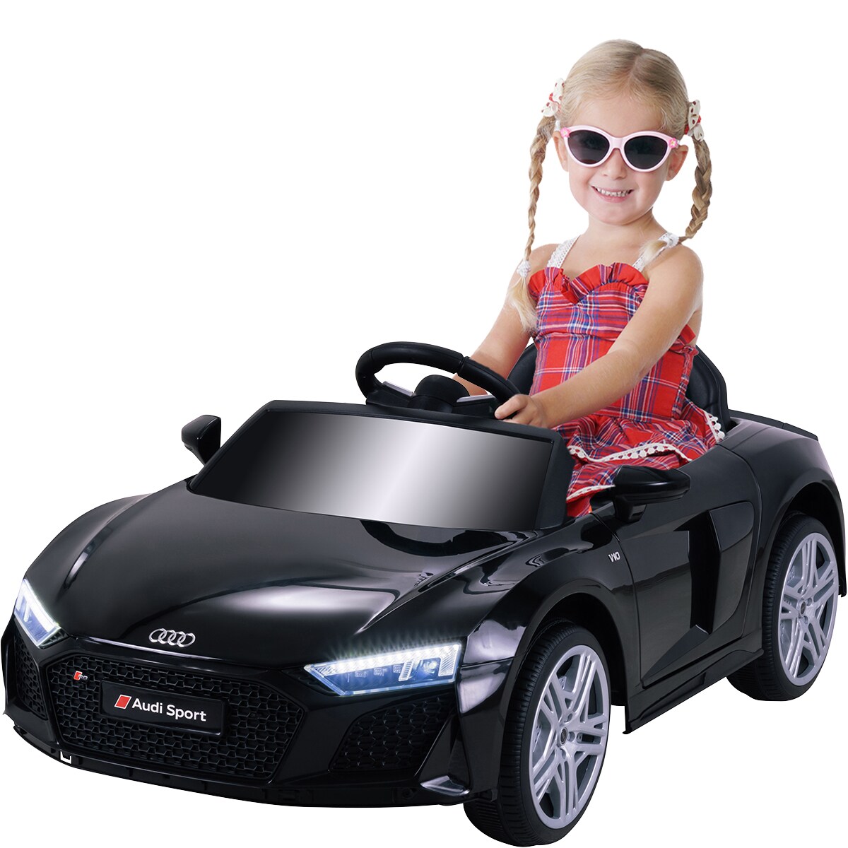 Kinder-Elektroauto Audi R8 Spyder lizenziert, 60 Watt, LED-Scheinwerfer, Musik, Hupe, Fernbedienung, (Schwarz) - Bild 1