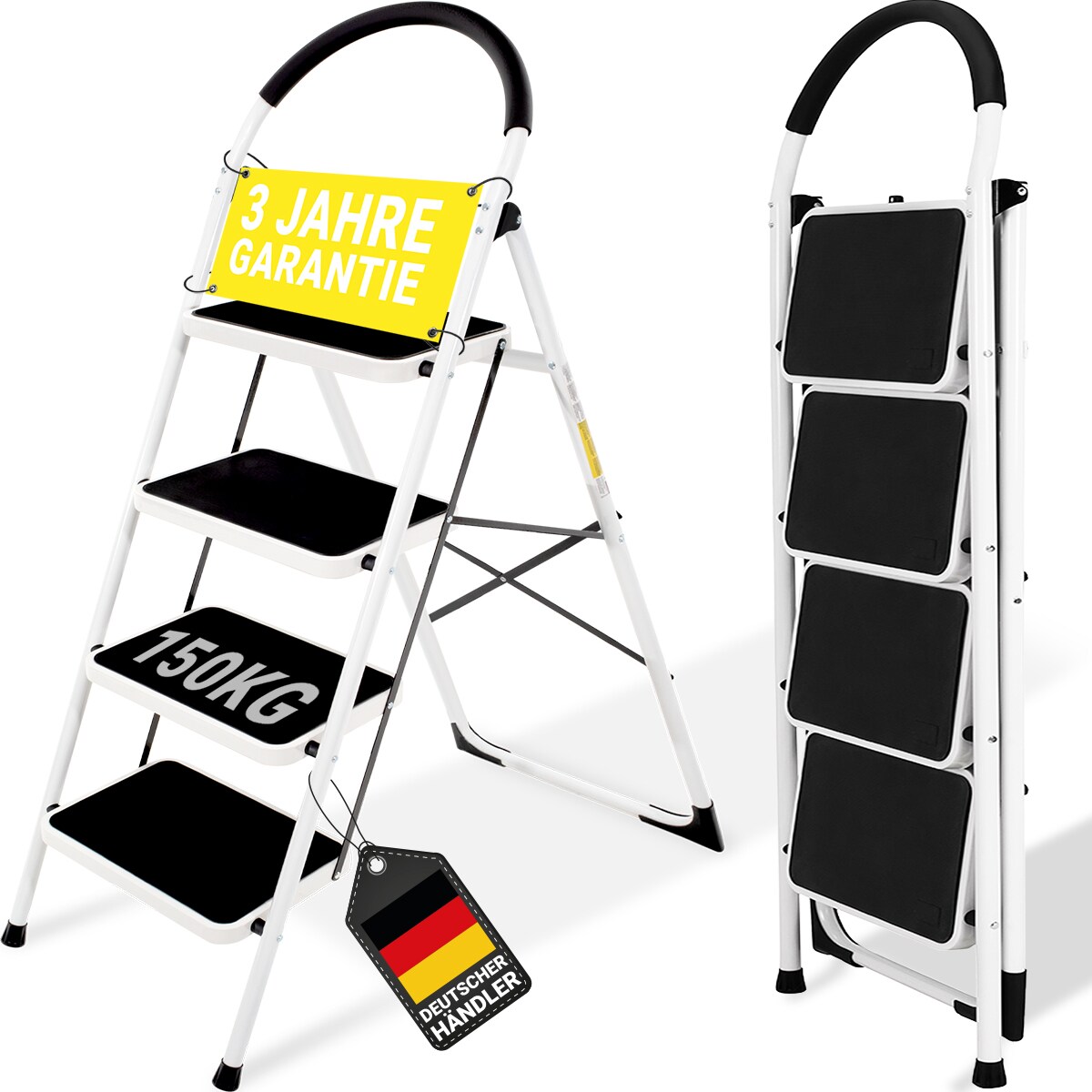 Craftfull Klapptritt CF-130A, 2-5 Stufen, Anti-Rutsch-Tritffl&auml;chen, Sicherheitsriegel, 3 J. Garantie (4 Stufen) - Bild 1