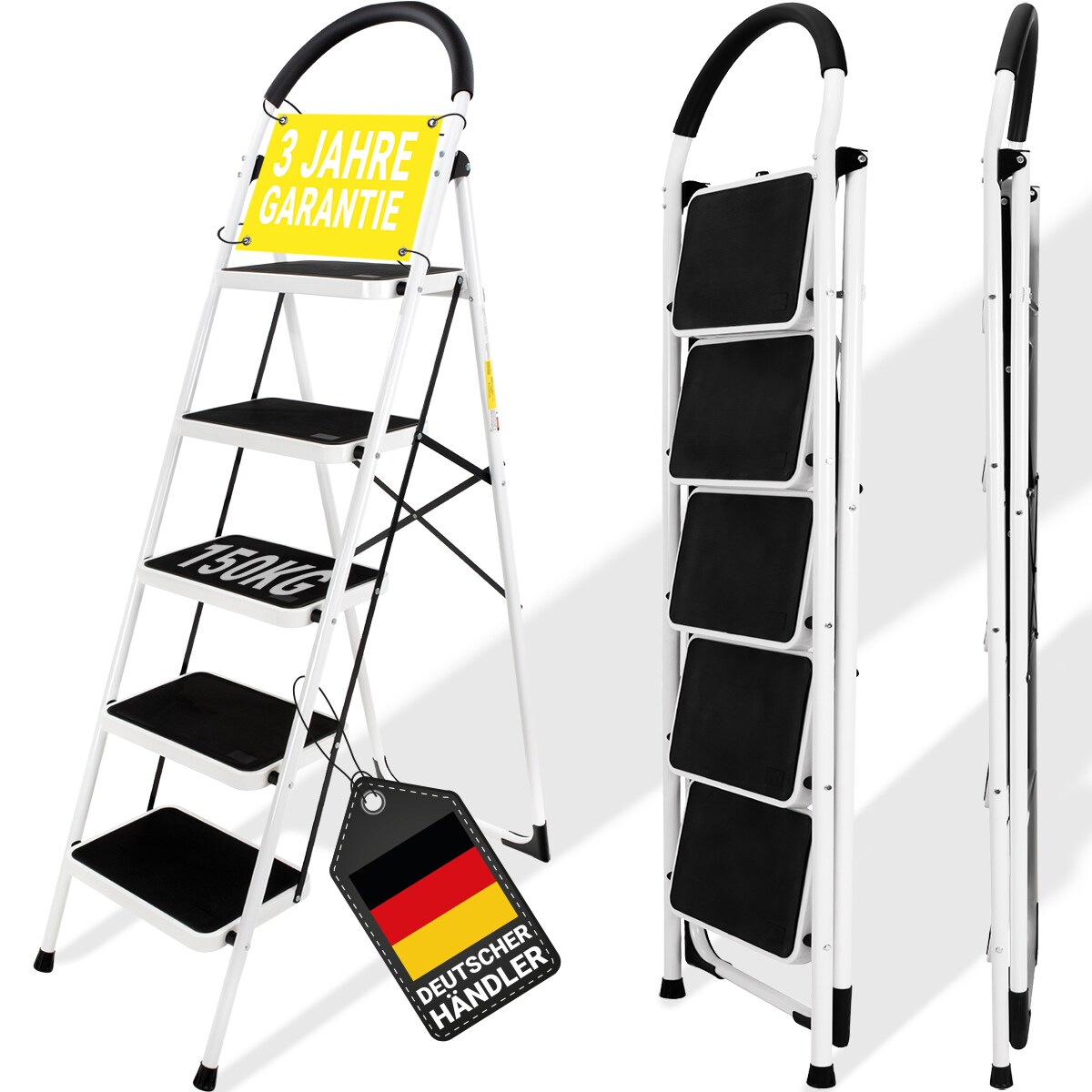 Craftfull Klapptritt CF-130A, 2-5 Stufen, Anti-Rutsch-Tritfflächen, Sicherheitsriegel, 3 J. Garantie (5 Stufen) | 04056551206299