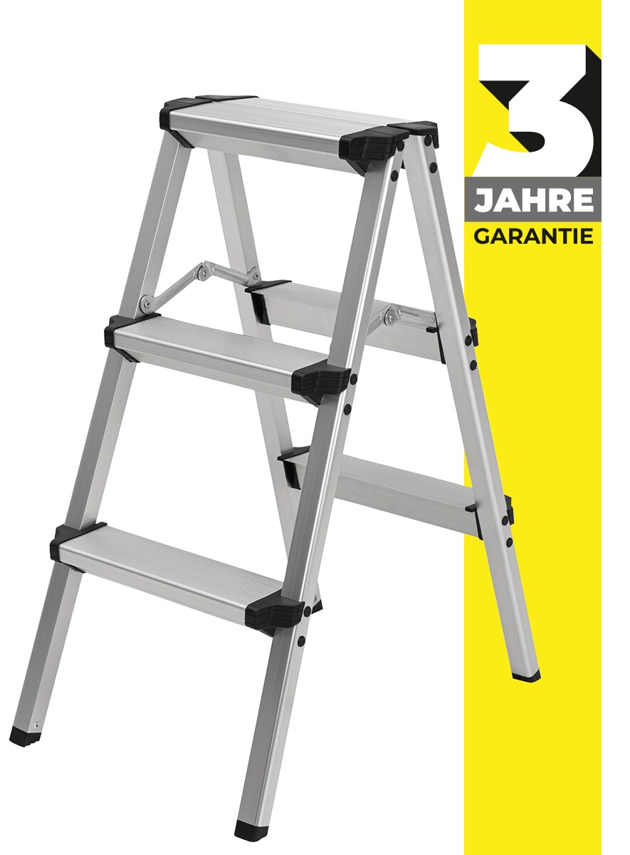 Craftfull Trittleiter CF-131A, 2-5 Stufen, Doppel-Klapptritt aus Aluminium, Anti-Rutsch, klappbar (2 x 3 Stufen) - Bild 1