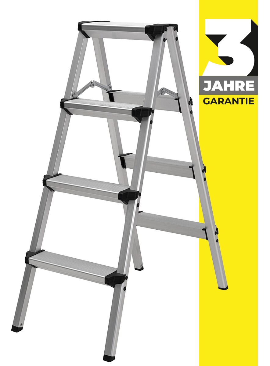 Craftfull Trittleiter CF-131A, 2-5 Stufen, Doppel-Klapptritt aus Aluminium, Anti-Rutsch, klappbar (2 x 4 Stufen) - Bild 1