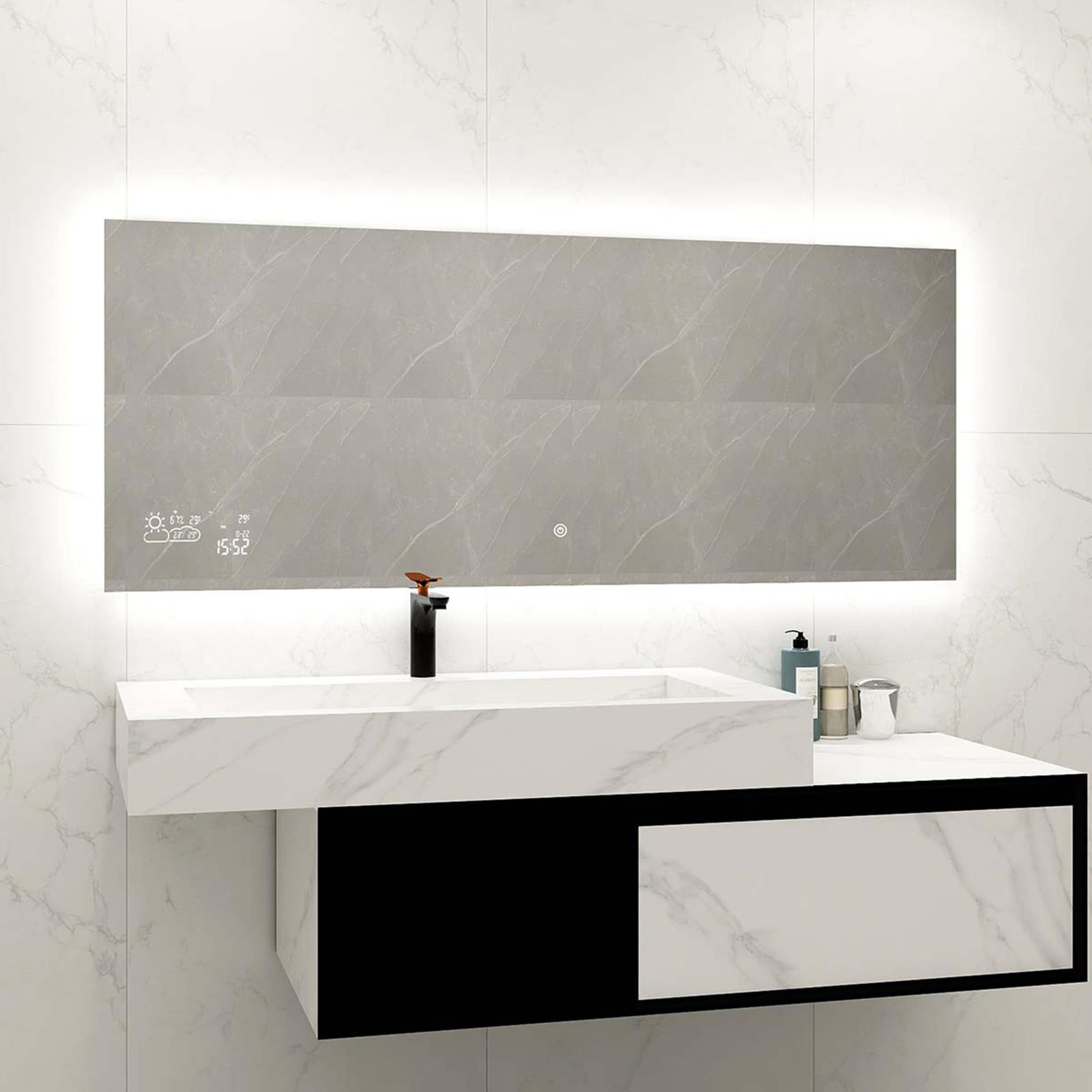 Heidenfeld Infrarot-Spiegelheizung HF-HS200, Wetteranzeige, LED-Licht, 200-500 Watt, Anti-Beschlag (500 Watt) - Bild 1