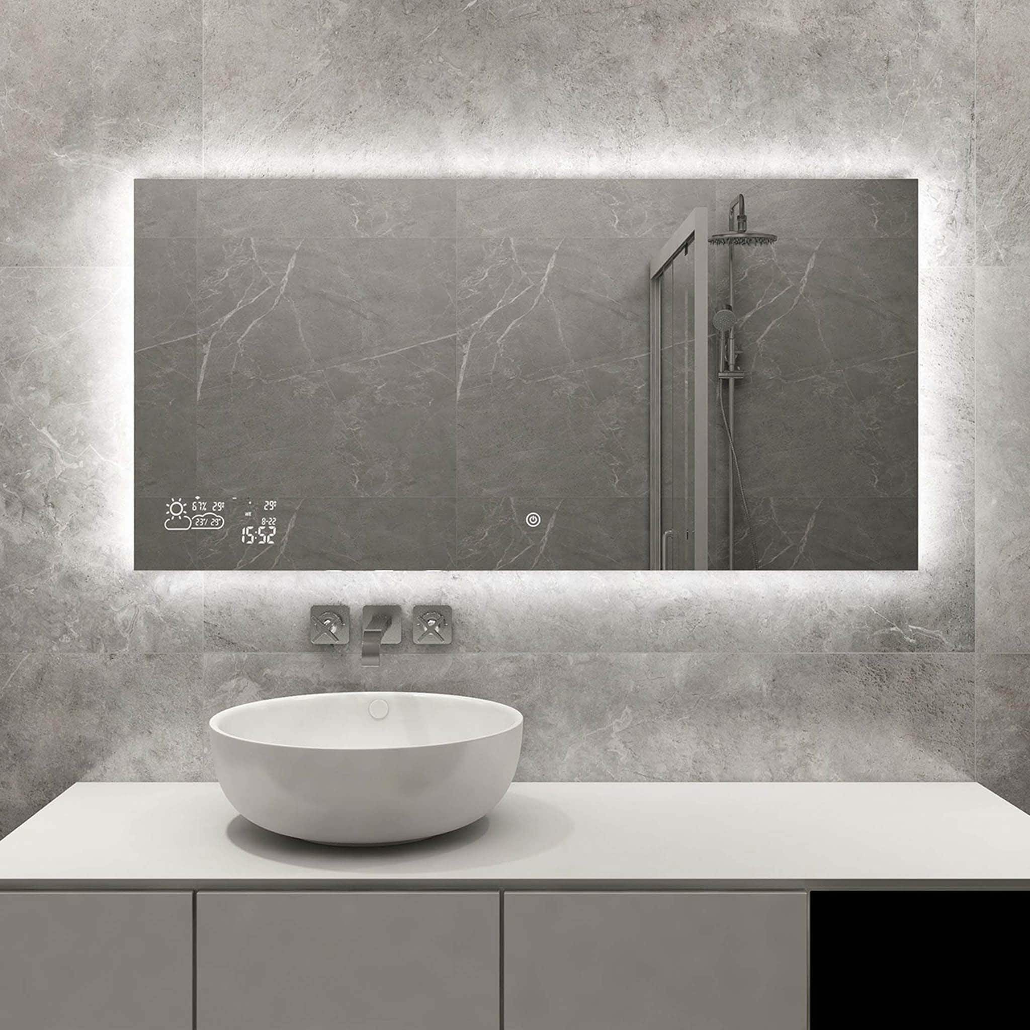 Heidenfeld Infrarot-Spiegelheizung HF-HS200, Wetteranzeige, LED-Licht, 200-500 Watt, Anti-Beschlag (350 Watt) - Bild 1