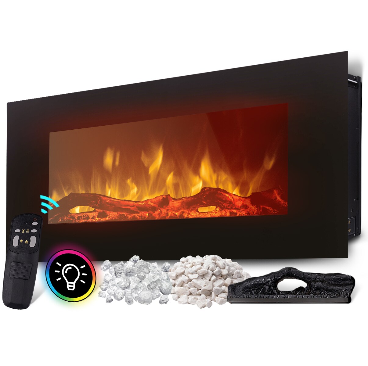 Heidenfeld Elektrokamin HF-WK300, elektrischer Kamin mit 3D-Flammeneffekt, 1500W, 3J Garantie, Timer (Schwarz, 128.0 x 55.0 cm) - Bild 1