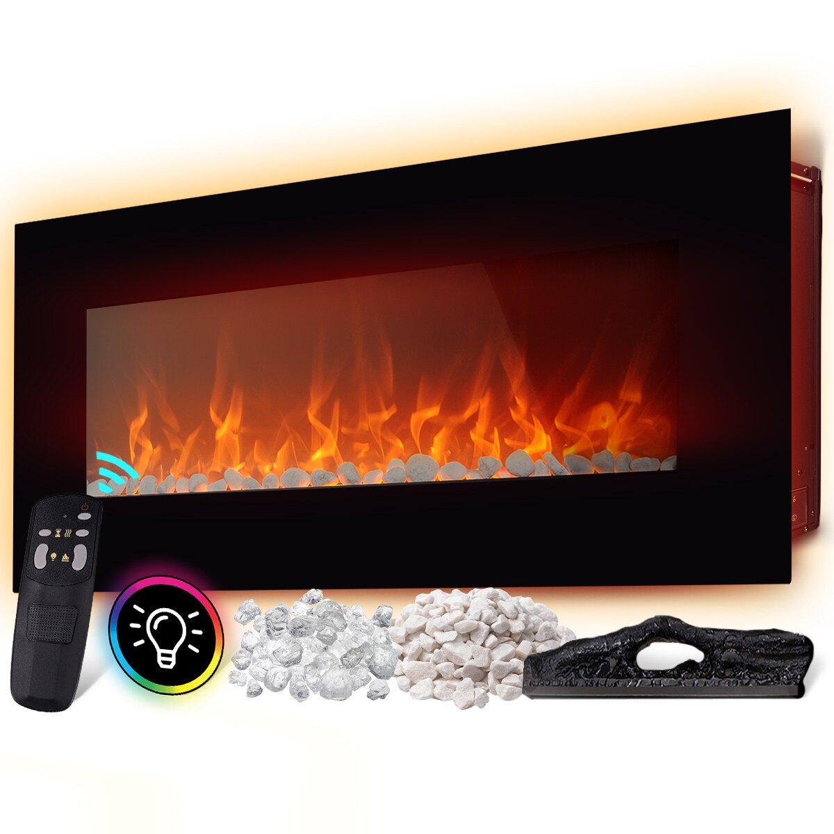 Heidenfeld Elektrokamin HF-WK500, Wandkamin mit LED-Hintergrundbeleuchtung, Bluetooth-Lautsprecher - Bild 1