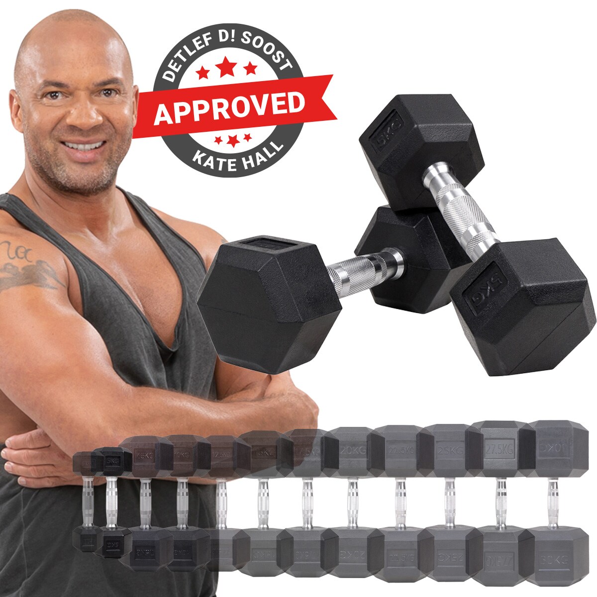 Miweba Sports Hexagon Kurzhanteln HGH100, Kurzhantel-Set, 2,5-15 kg, Gusseisen-Kern (Hantelpaar, 5,0 kg) - Bild 1