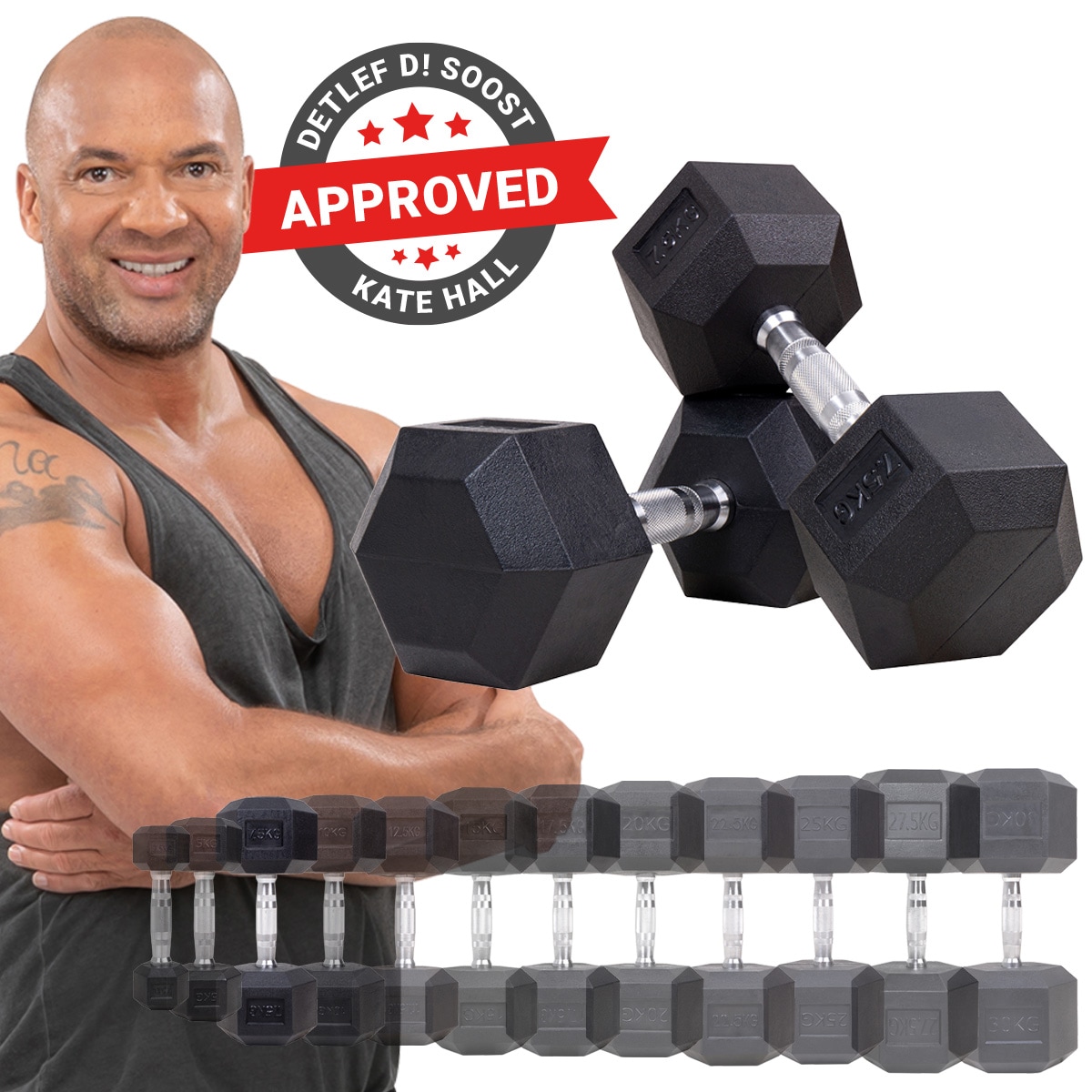 Miweba Sports Hexagon Kurzhanteln HGH100, Kurzhantel-Set, 2,5-15 kg, Gusseisen-Kern (Hantelpaar, 7,5 kg) - Bild 1