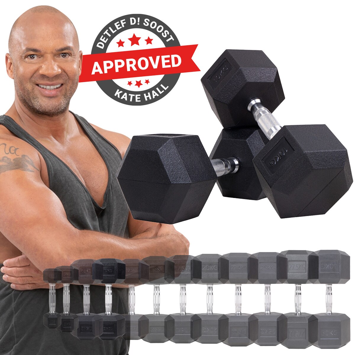 Miweba Sports Hexagon Kurzhanteln HGH100, Kurzhantel-Set, 2,5-15 kg, Gusseisen-Kern (Hantelpaar, 10 kg) - Bild 1