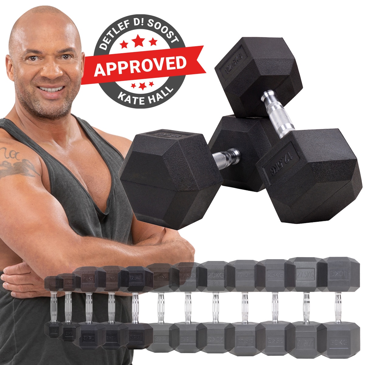 Miweba Sports Hexagon Kurzhanteln HGH100, Kurzhantel-Set, 2,5-15 kg, Gusseisen-Kern (Hantelpaar, 12,5 kg) - Bild 1