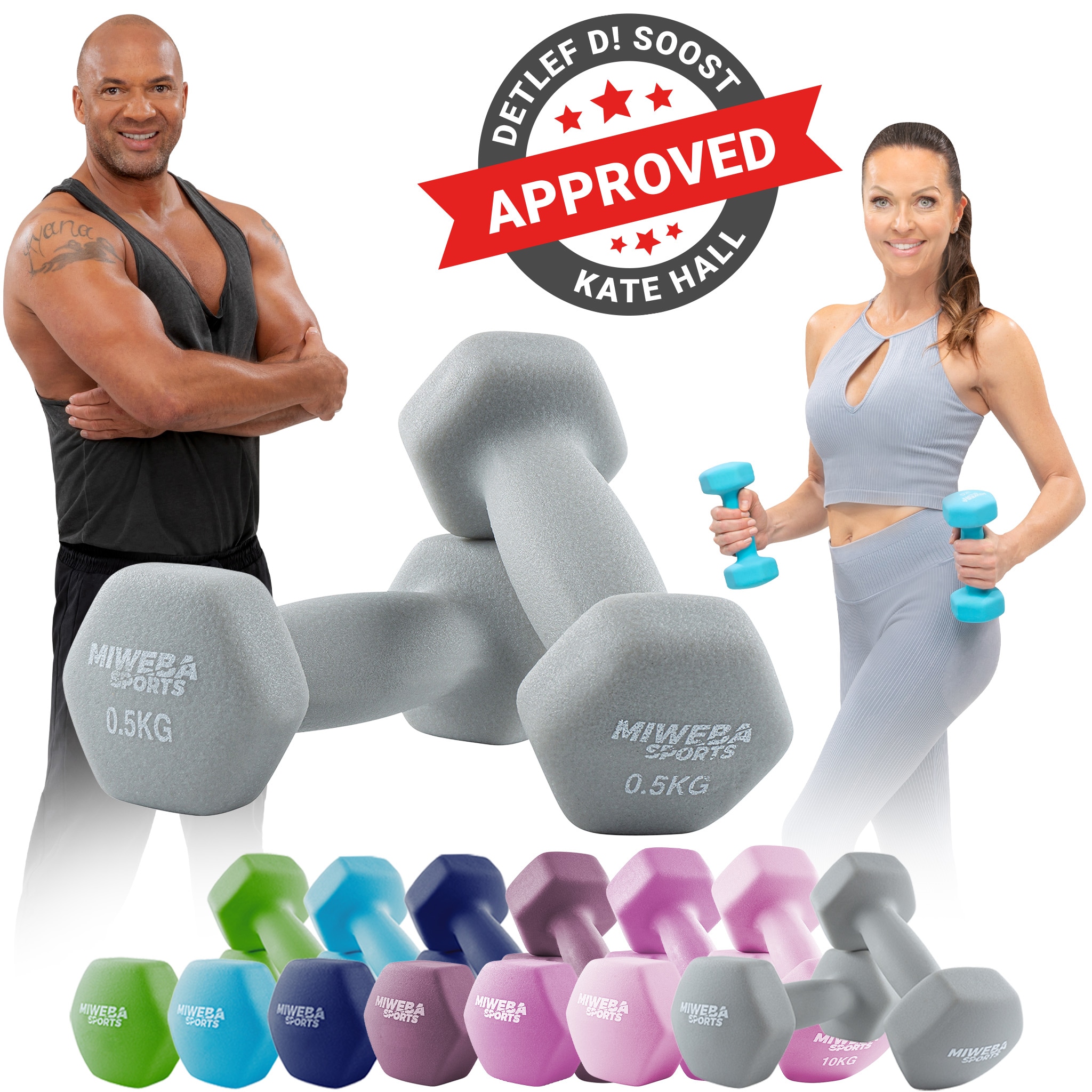 Miweba Sports Gymnastikhanteln 2er-Set NKH100, bodenschonend, 0,5-10 kg, Anti-Rutsch-Oberfl&auml;che (Grau, 2x 0,5 Kg) - Bild 1