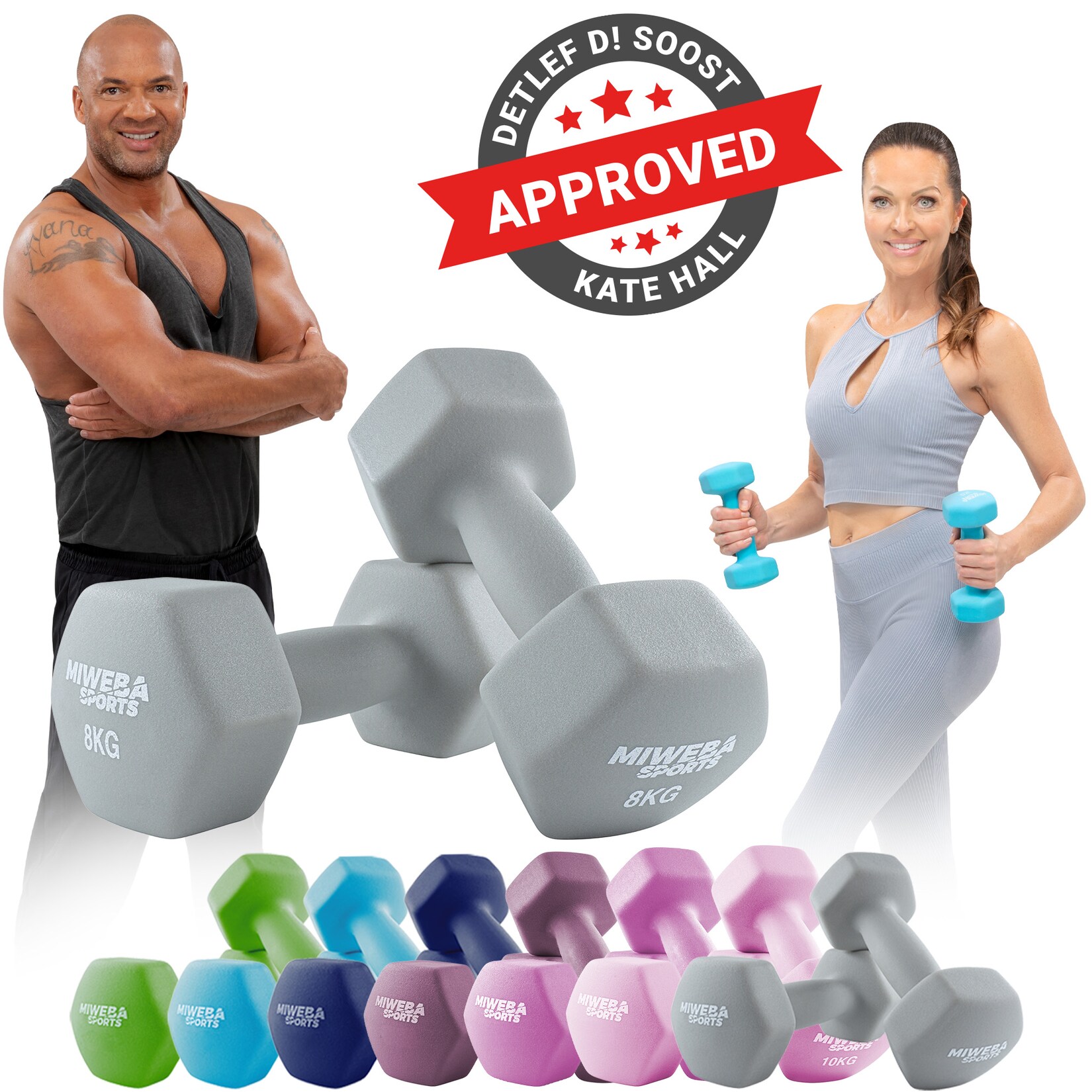 Miweba Sports Gymnastikhanteln 2er-Set NKH100, bodenschonend, 0,5-10 kg, Anti-Rutsch-Oberfläche (Grau, 2x 8,0 Kg)