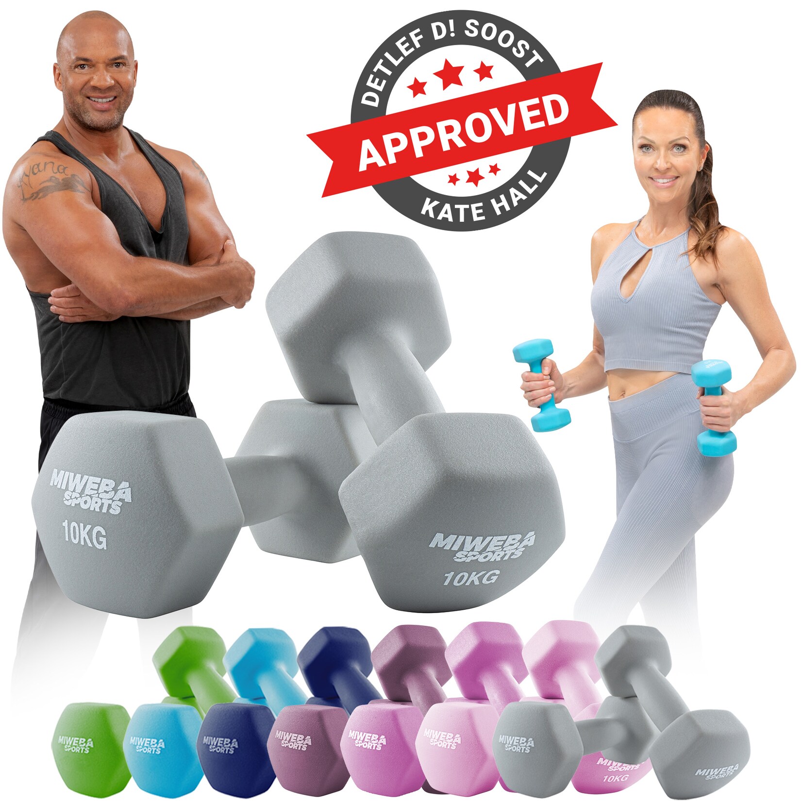 Miweba Sports Gymnastikhanteln 2er-Set NKH100, bodenschonend, 0,5-10 kg, Anti-Rutsch-Oberfläche (Grau, 2x 10,0 Kg)
