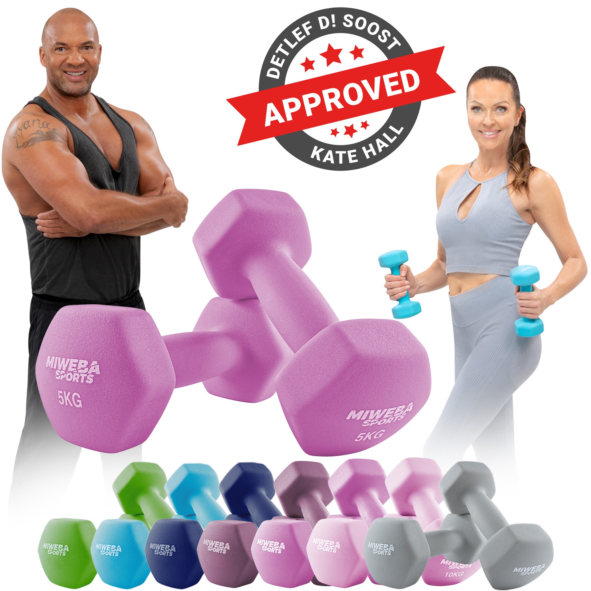 Miweba Sports Gymnastikhanteln 2er-Set NKH100, bodenschonend, 0,5-10 kg, Anti-Rutsch-Oberfl&auml;che (Pink, 2x 5,0 Kg) - Bild 1