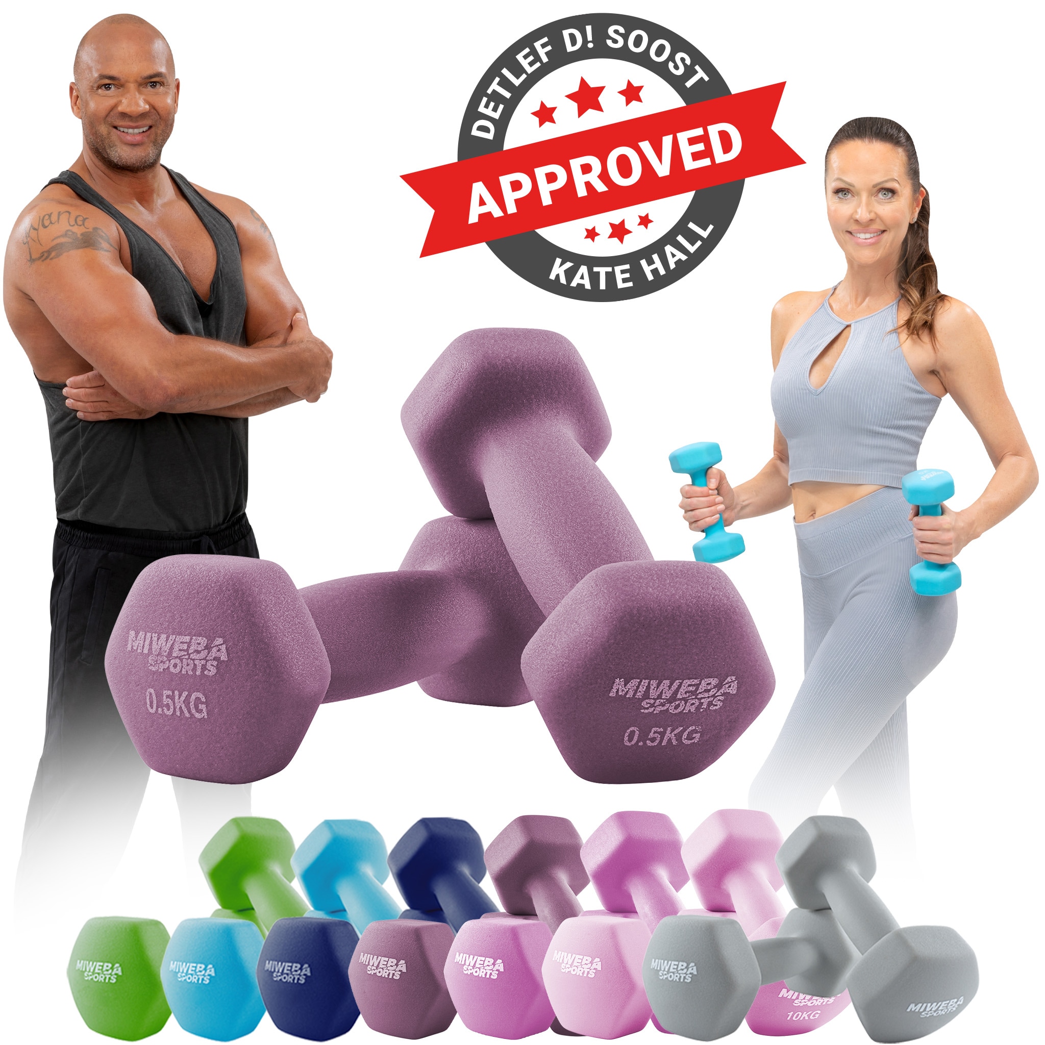 Miweba Sports Gymnastikhanteln 2er-Set NKH100, bodenschonend, 0,5-10 kg, Anti-Rutsch-Oberfl&auml;che (Lila, 2x 0,5 Kg) - Bild 1