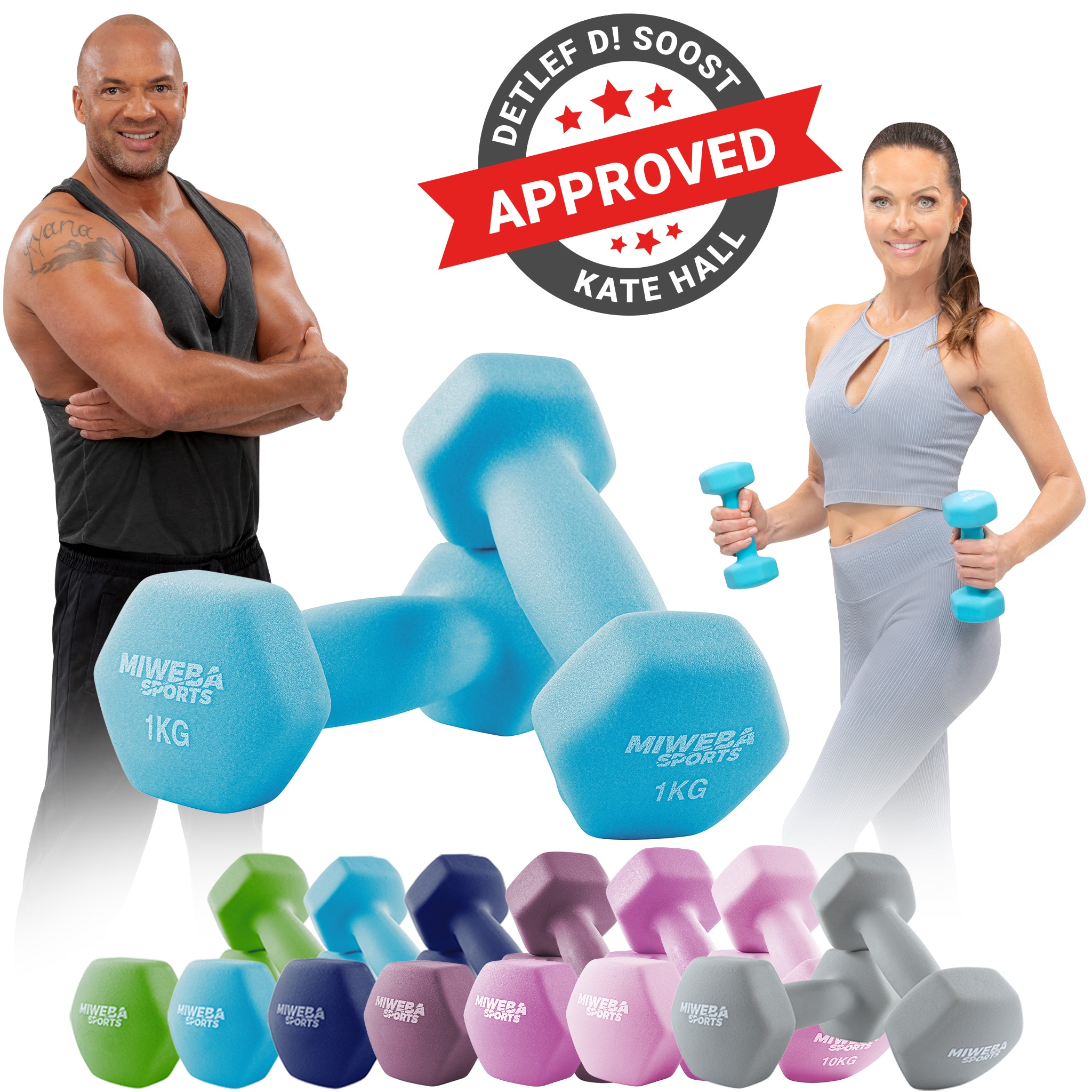 Miweba Sports Gymnastikhanteln 2er-Set NKH100, bodenschonend, 0,5-10 kg, Anti-Rutsch-Oberfl&auml;che (T&uuml;rkis, 2x 1,0 Kg) - Bild 1