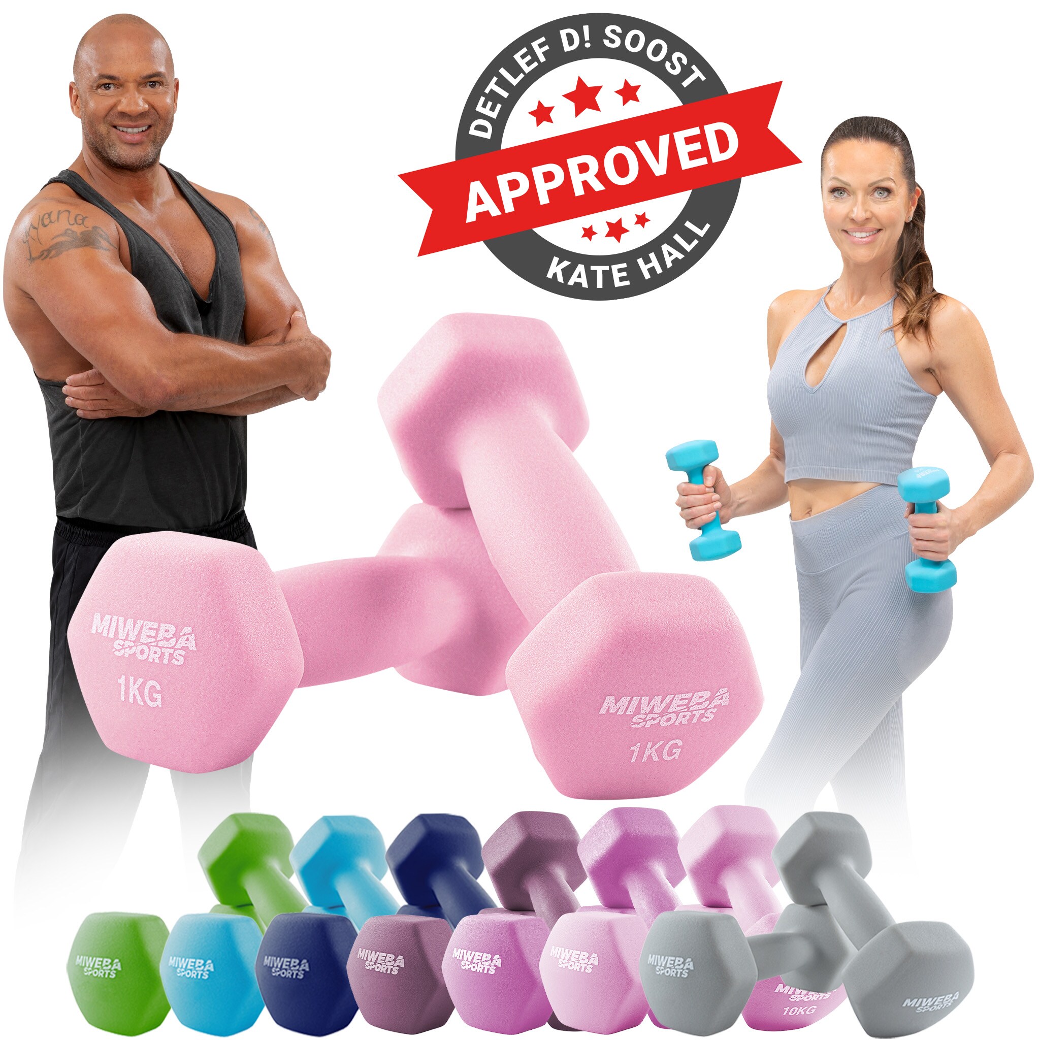 Miweba Sports Gymnastikhanteln 2er-Set NKH100, bodenschonend, 0,5-10 kg, Anti-Rutsch-Oberfl&auml;che (Rosa, 2x 1,0 Kg) - Bild 1