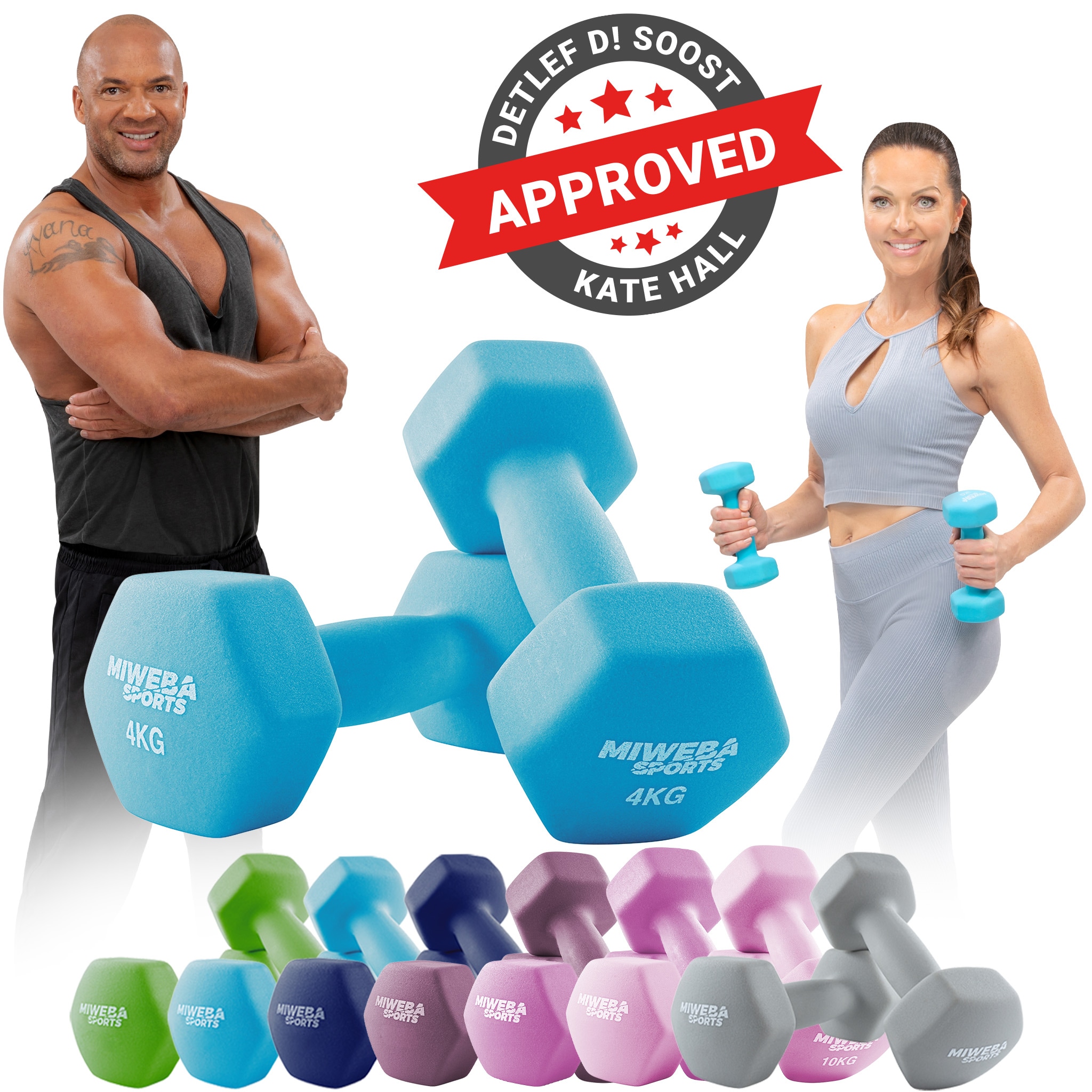 Miweba Sports Gymnastikhanteln 2er-Set NKH100, bodenschonend, 0,5-10 kg, Anti-Rutsch-Oberfl&auml;che (T&uuml;rkis, 2x 4,0 Kg) - Bild 1