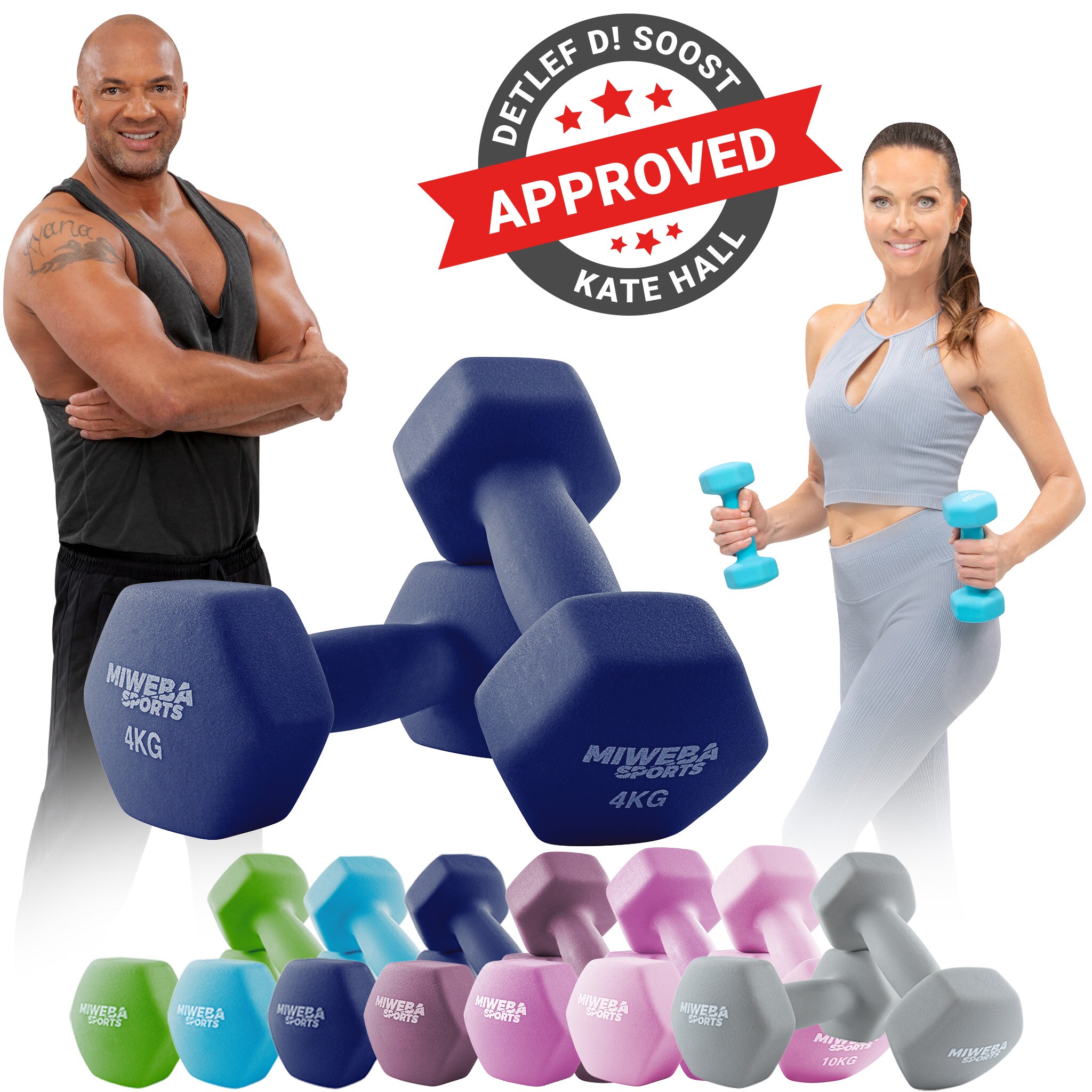 Miweba Sports Gymnastikhanteln 2er-Set NKH100, bodenschonend, 0,5-10 kg, Anti-Rutsch-Oberfl&auml;che (K&ouml;nigsblau, 2x 4,0 Kg) - Bild 1