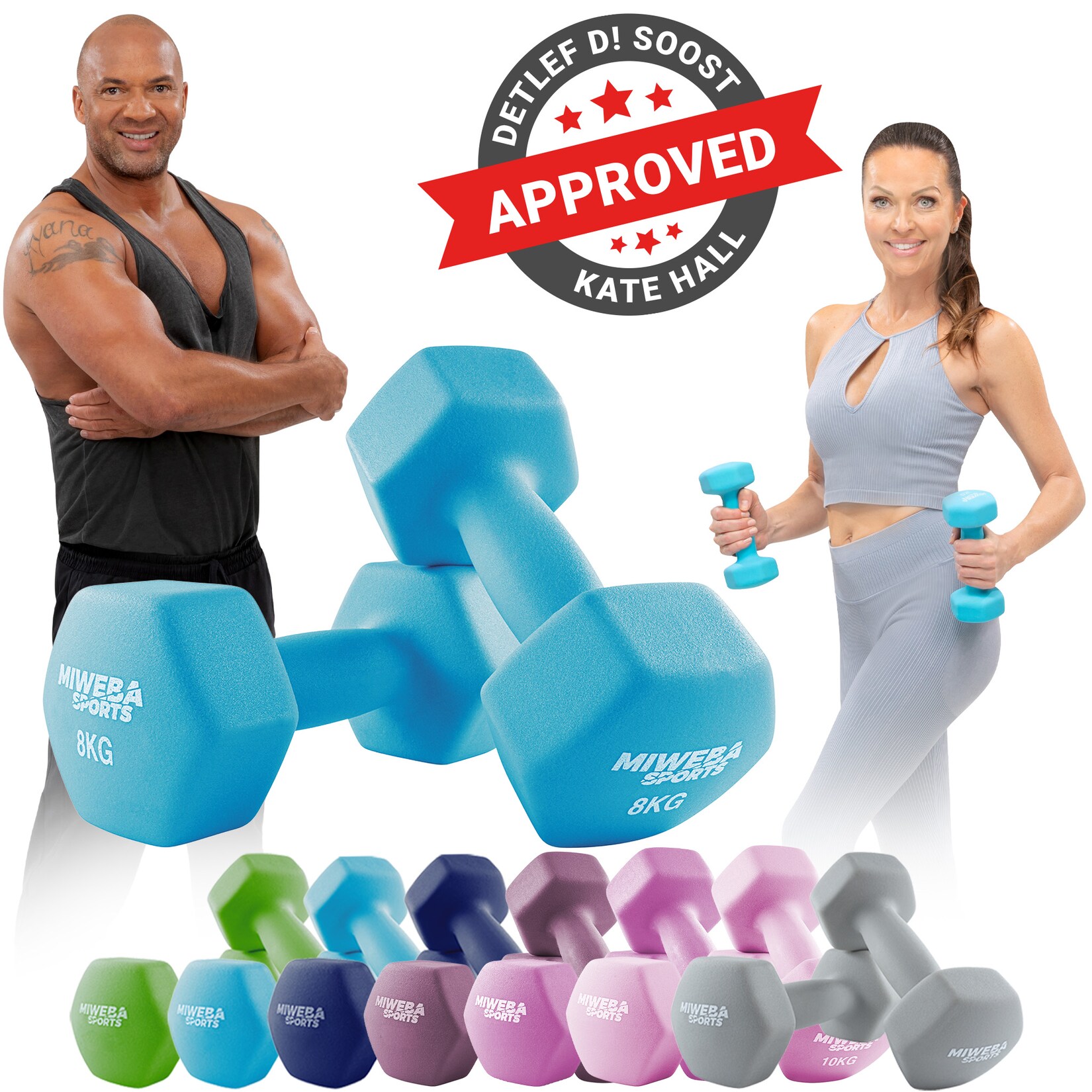 Miweba Sports Gymnastikhanteln 2er-Set NKH100, bodenschonend, 0,5-10 kg, Anti-Rutsch-Oberfläche (Türkis, 2x 8,0 Kg)