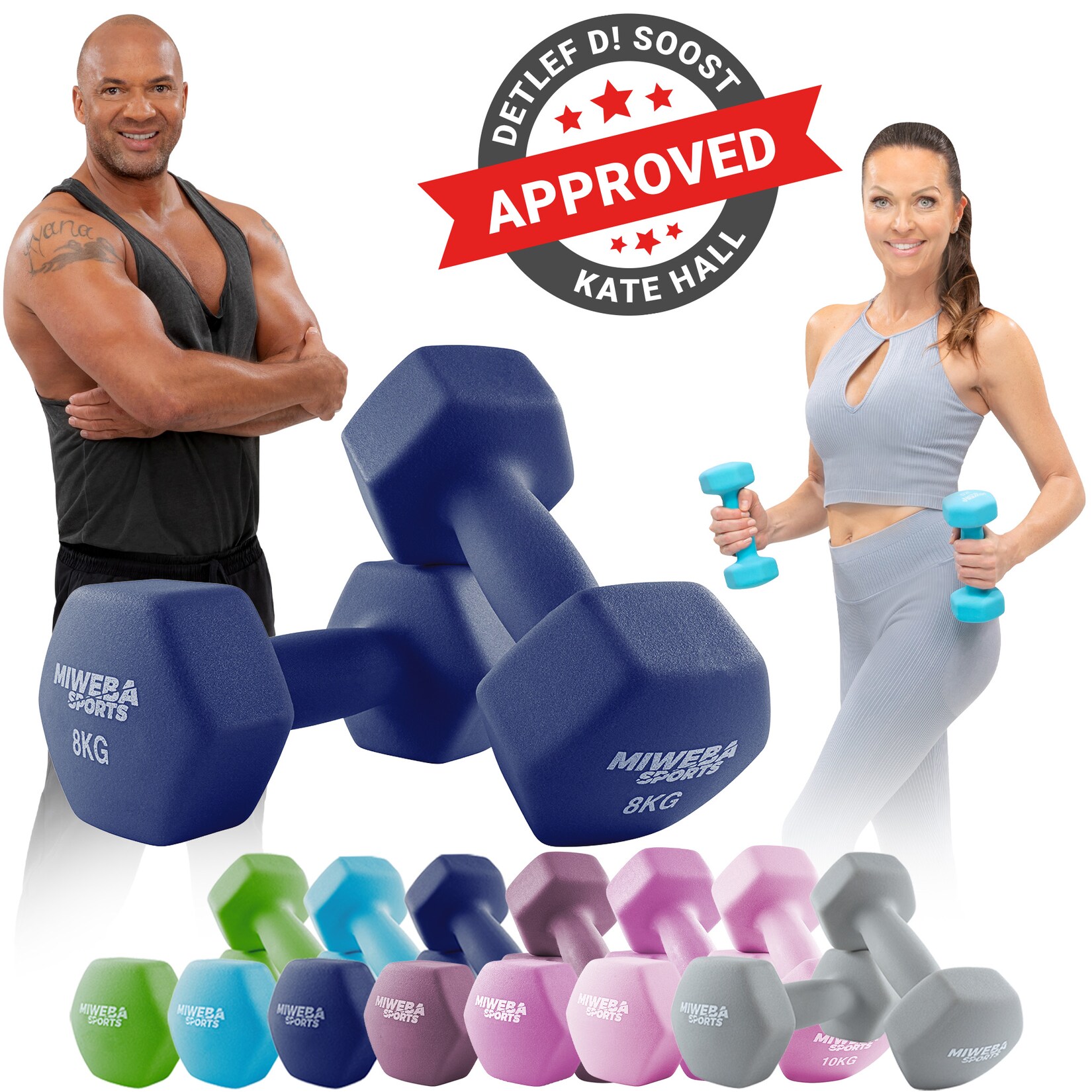 Miweba Sports Gymnastikhanteln 2er-Set NKH100, bodenschonend, 0,5-10 kg, Anti-Rutsch-Oberfläche (Königsblau, 2x 8,0 Kg)
