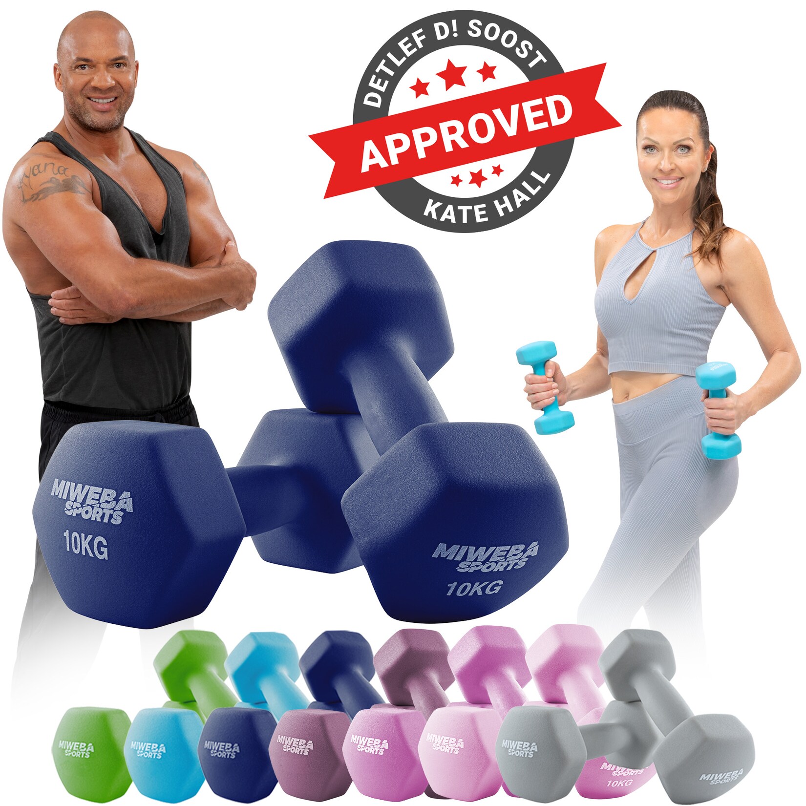 Miweba Sports Gymnastikhanteln 2er-Set NKH100, bodenschonend, 0,5-10 kg, Anti-Rutsch-Oberfläche (Königsblau, 2x 10,0 Kg)
