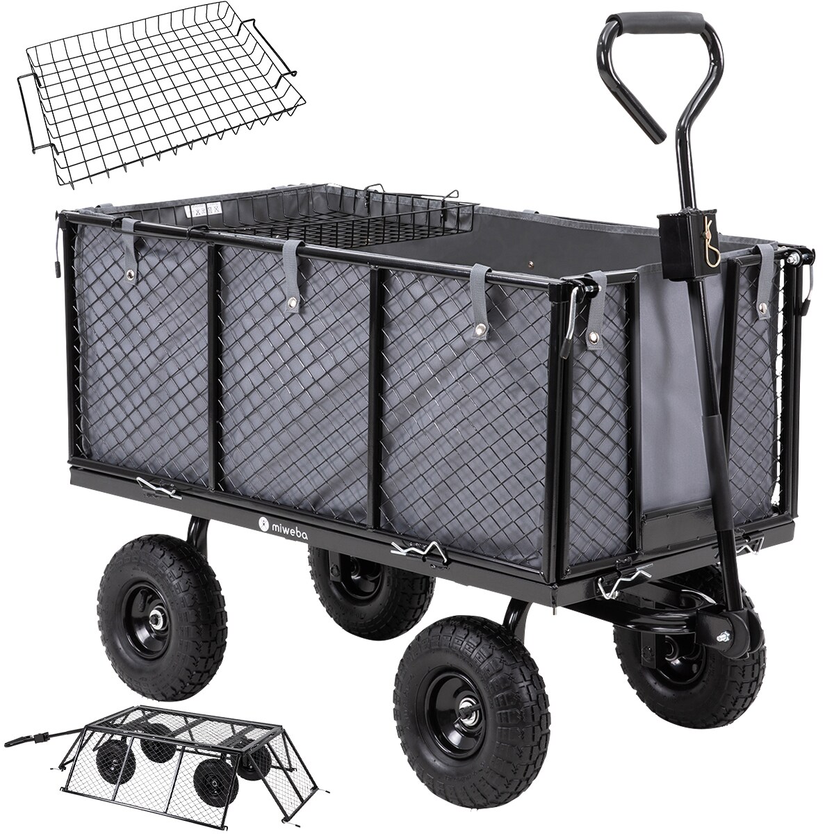 Miweba Bollerwagen MB-550, klappbare Seitenw&auml;nde, Zuladung bis 550 kg, abnehmbare Polyesterplane (Grau/Schwarz) - Bild 1
