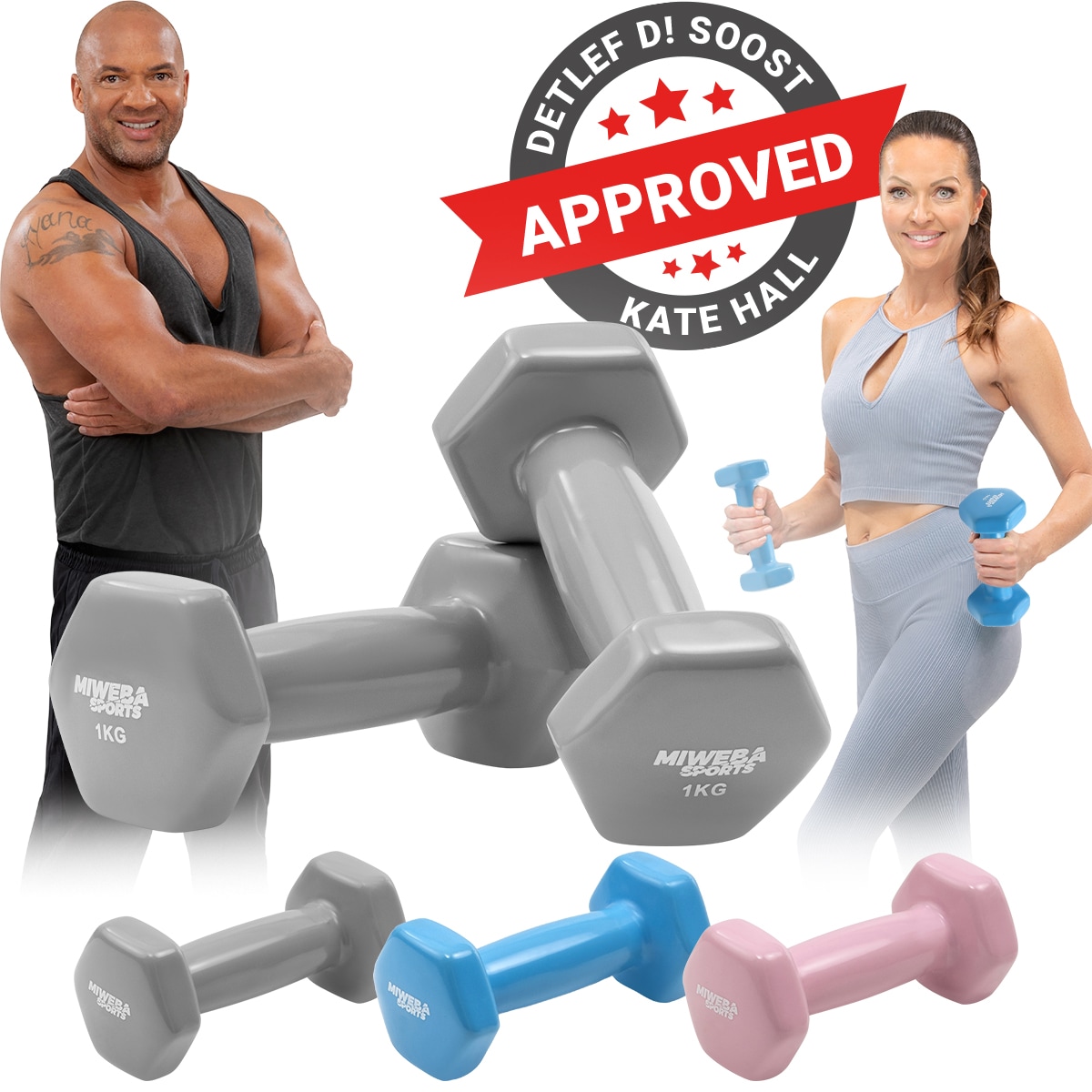 Miweba Sports Vinyl-Hanteln NKH110, Gymnastikhanteln im 2er-Set, 1-3 kg, rutschfest, bodenschonend (Grau, 1,0 kg) - Bild 1