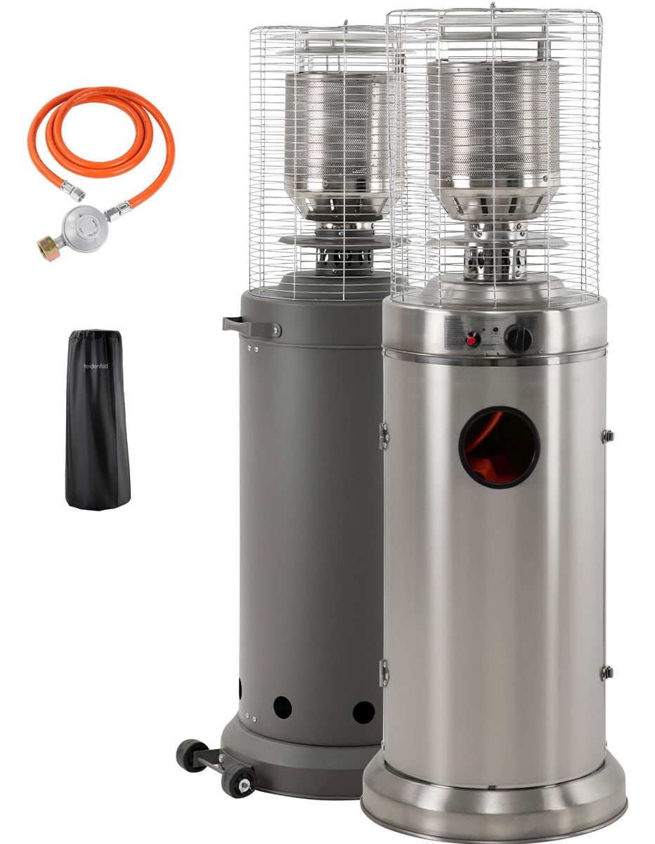 Heidenfeld Gasheizstrahler Inferno GH200, Terrassenheizer, stufenlos bis 10 kW, Piezo-Z&uuml;ndung (Edelstahl) - Bild 1