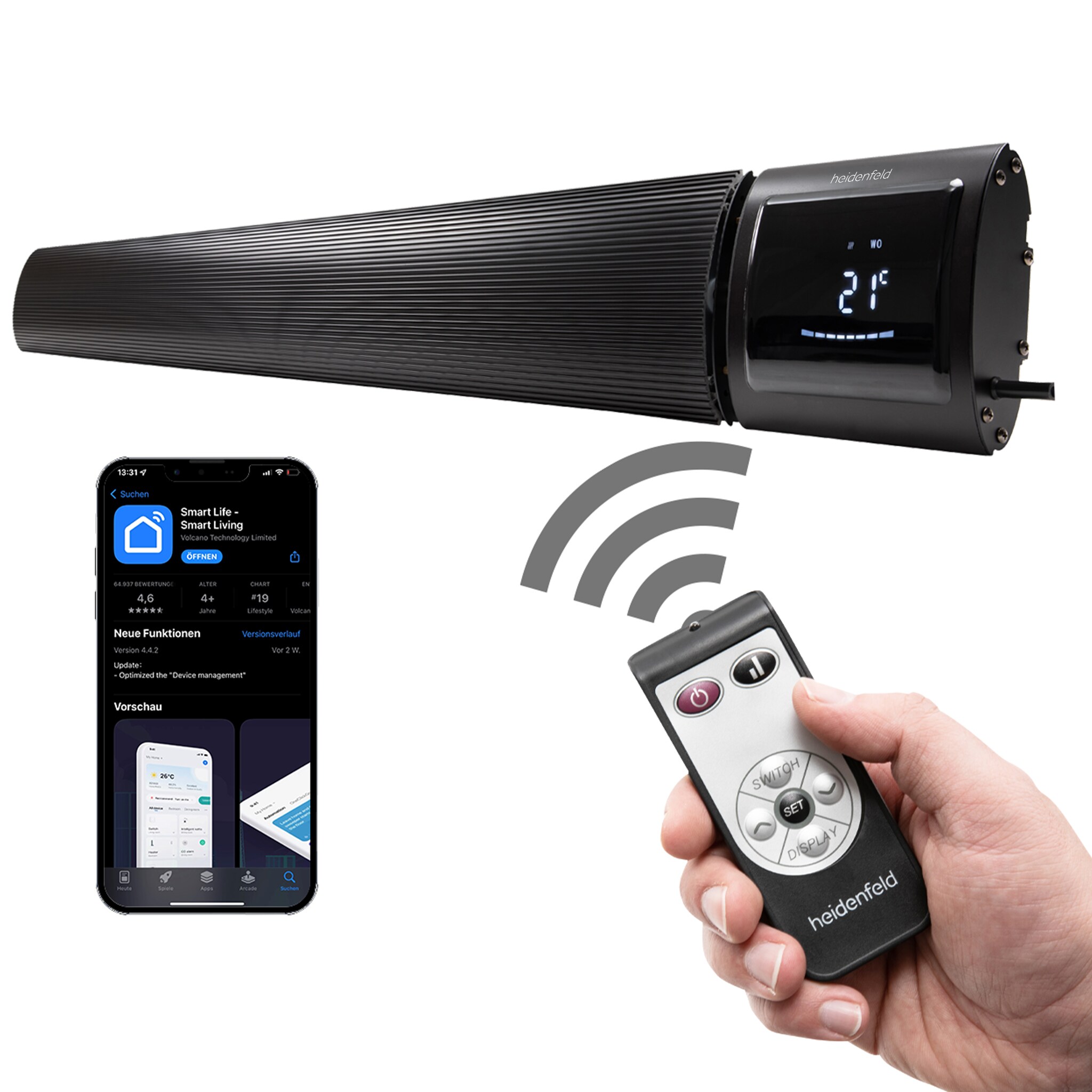 Heidenfeld Dunkelstrahler Inferno DH700, Infrarot-Heizstrahler, 3200 Watt, App- und WiFi, bis 20m&sup2; - Bild 1